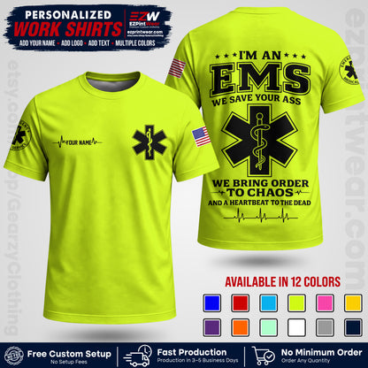 Custom EMS Shirt with Name, Logo & Text | EMS Team Uniform | First Responder Workwear EMSU05