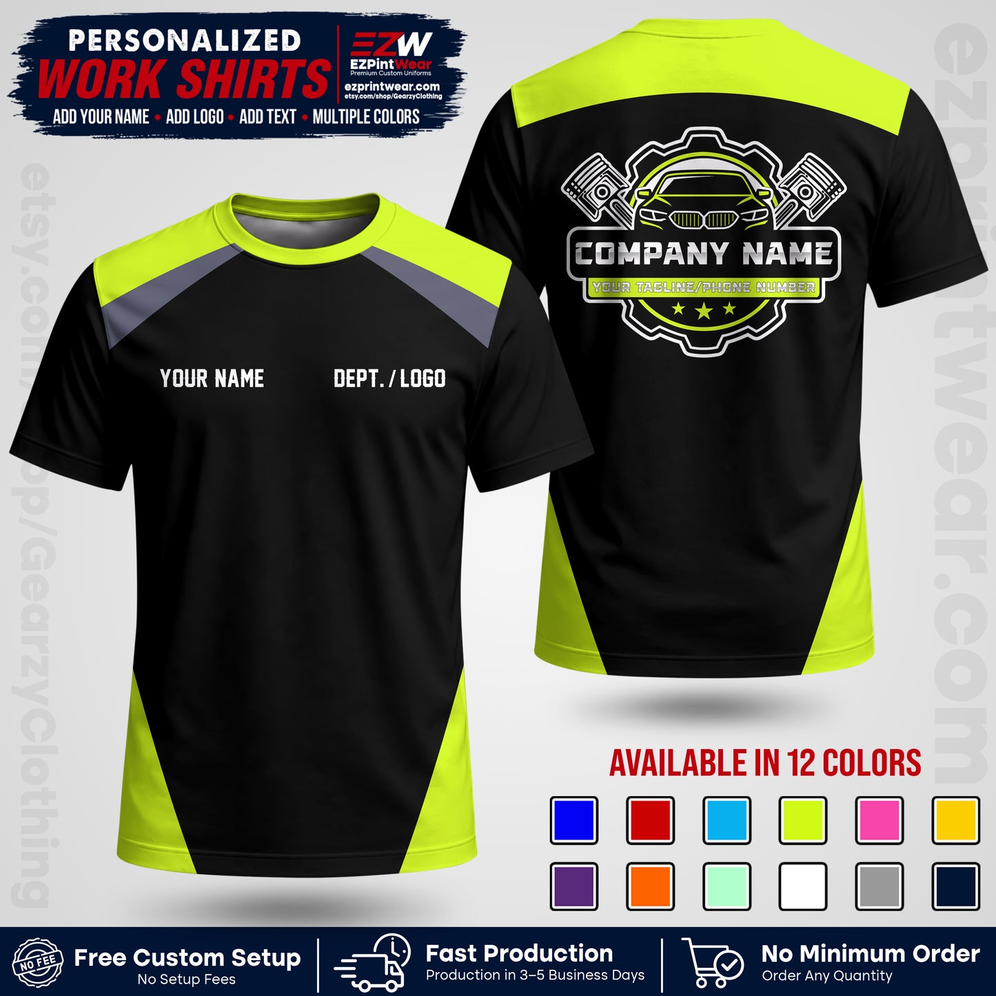Custom Mechanic Work Shirt with Name, Logo & Text | Auto Shop Uniform | Workwear MCN 03