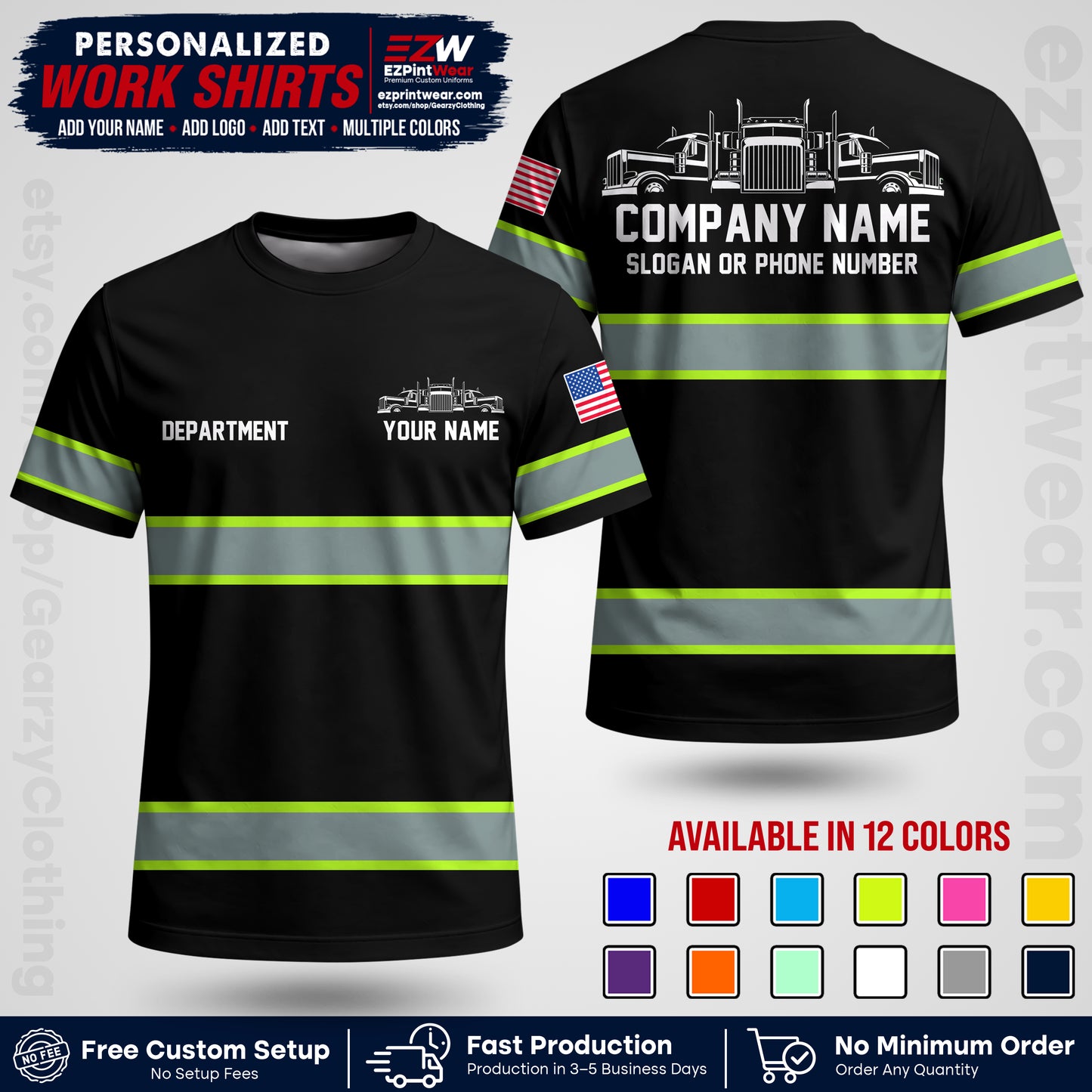 Personalized Truck Driver Workwear Uniform | Custom Safety Stripe Apparel | Non-Reflective Reflective Style Design TW04