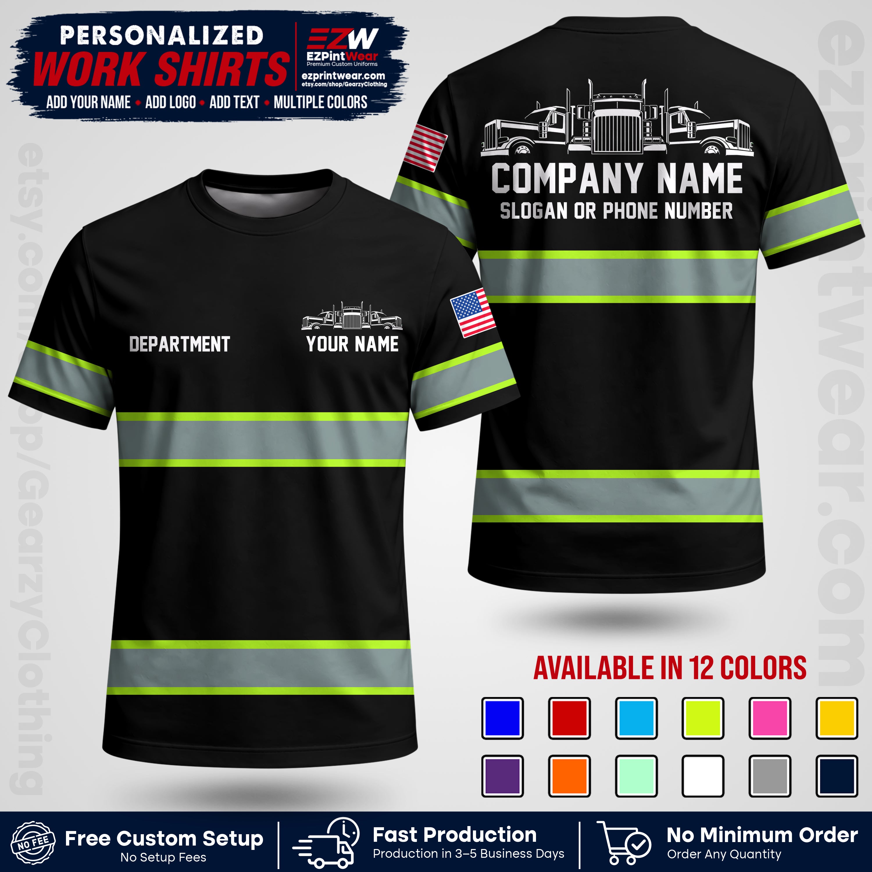 Personalized Truck Driver Workwear Uniform | Custom Safety Stripe Apparel | Non-Reflective Reflective Style Design TW04