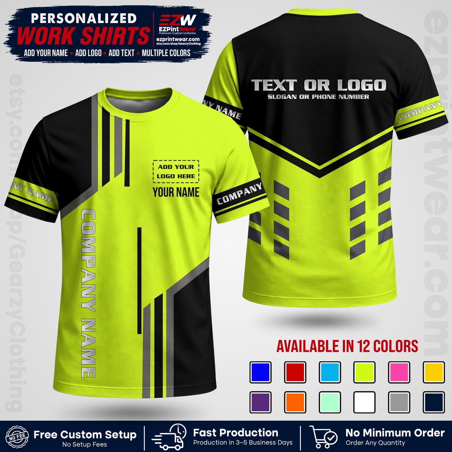 Custom All Over Print Work Uniform Shirt with Name, Logo & Text | Custom Hawaiian Shirt | Company Shirt | Employee Uniform UNF10