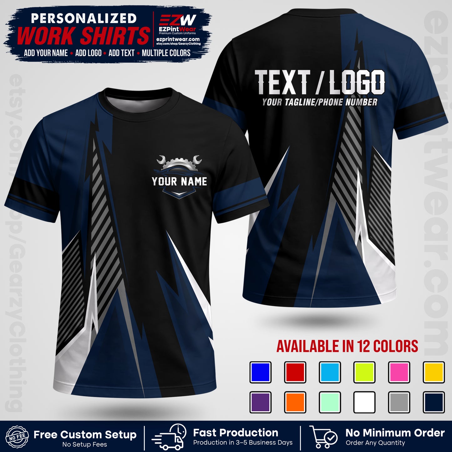 Custom Mechanic Work Shirt with Name, Logo & Text | Auto Shop Uniform | Workwear MCN 01