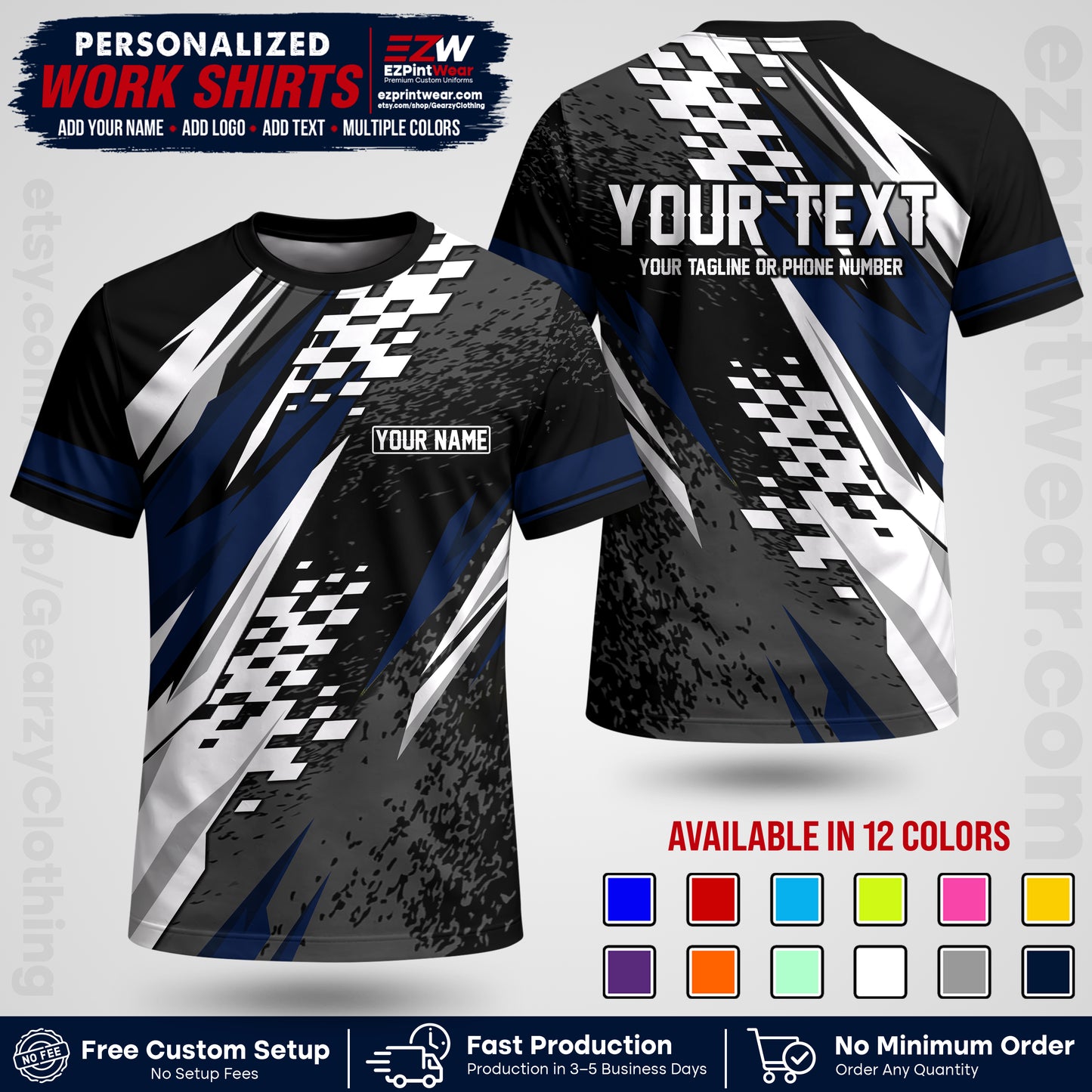 Custom Racing Shirt with Name, Logo & Text | Race Team Uniform | Crew Apparel RC03