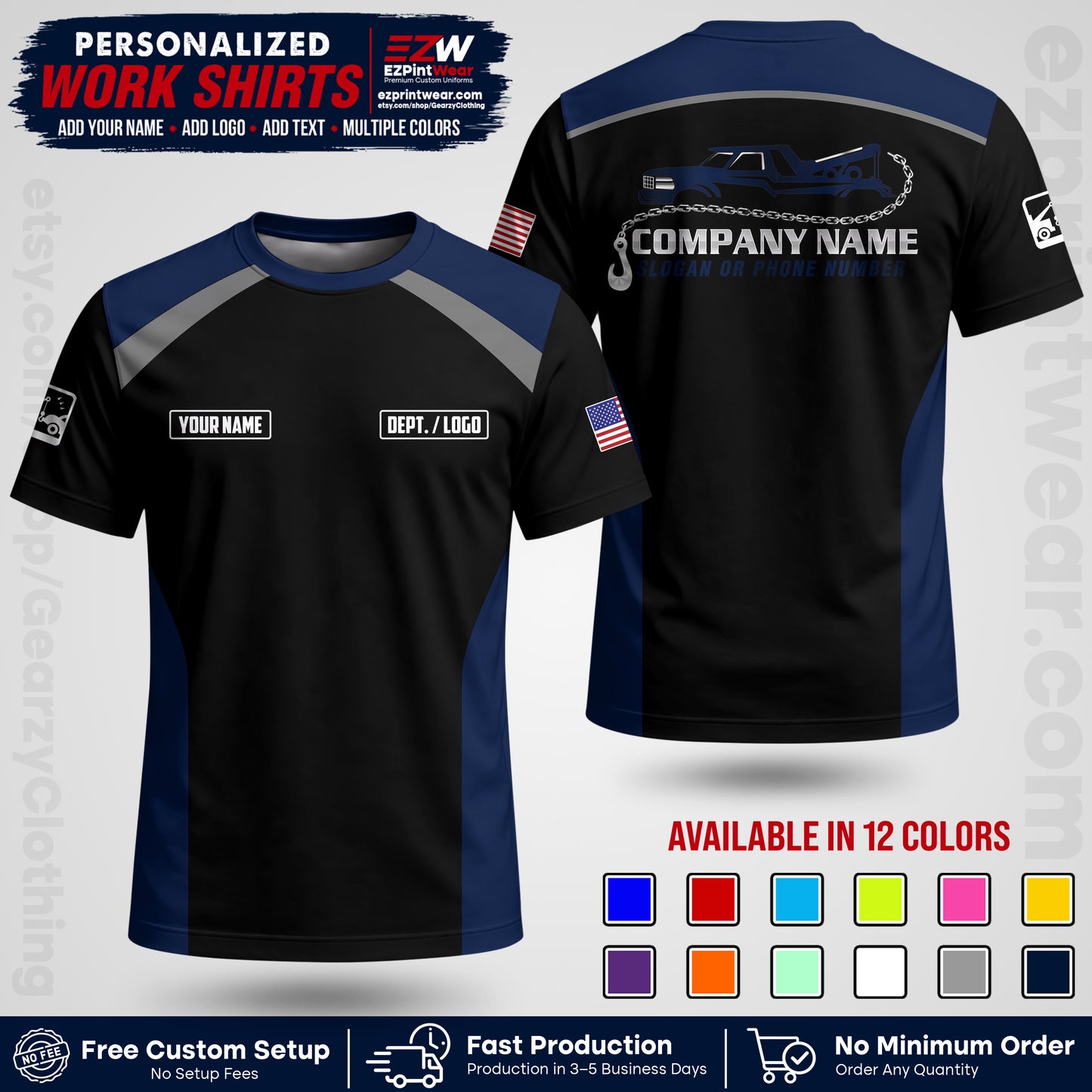 Custom Towing Shirt with Name, Logo & Text | Towing Company Uniform | Workwear TW01