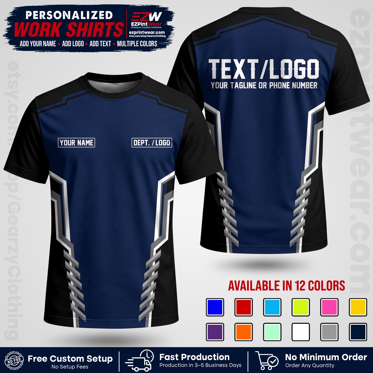 Custom All Over Print Work Uniform Shirt with Name, Logo & Text | Custom Hawaiian Shirt | Company Shirt | Employee Uniform UNF15