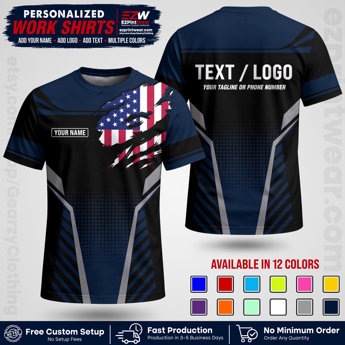 Custom All Over Print Work Uniform Shirt with Name, Logo & Text | Custom Hawaiian Shirt | Company Shirt | Employee Uniform UNF07