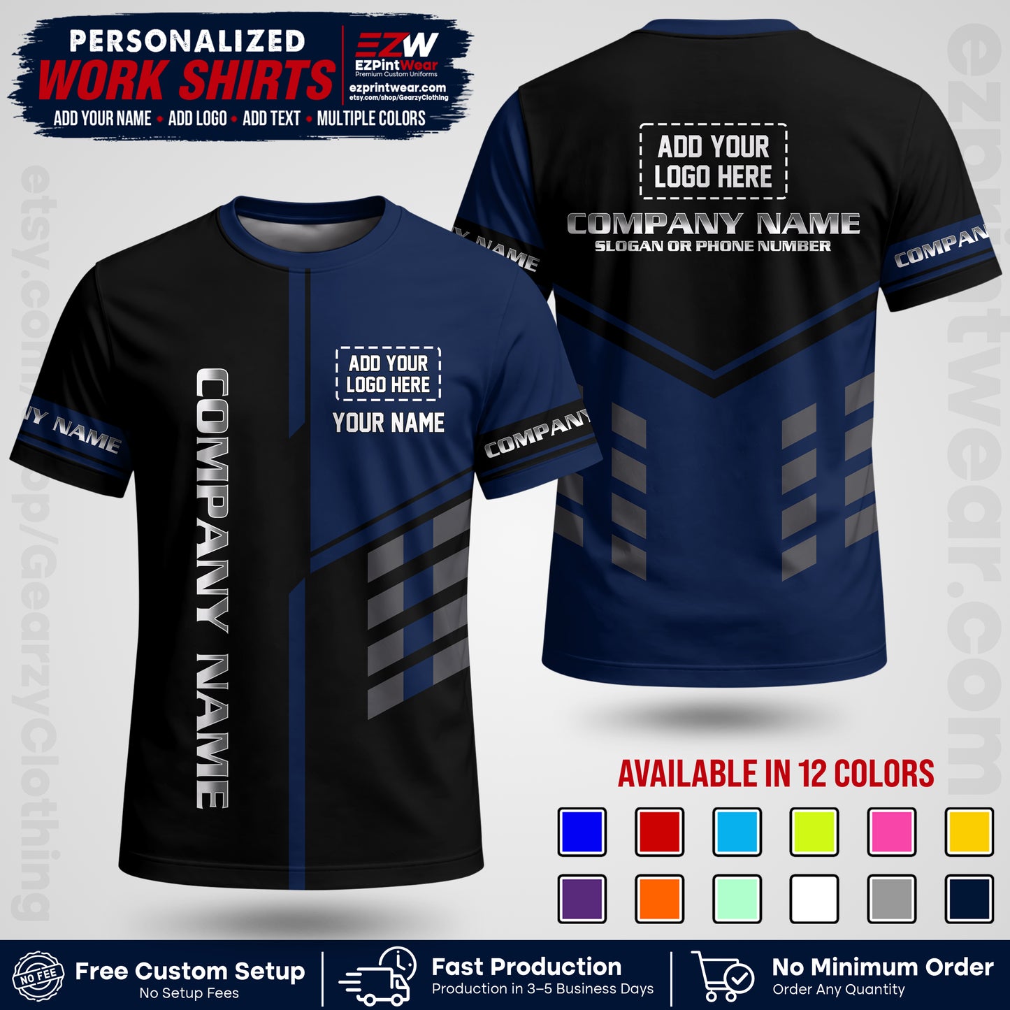Custom All Over Print Work Uniform Shirt with Name, Logo & Text | Custom Hawaiian Shirt | Company Shirt | Employee Uniform UNF09