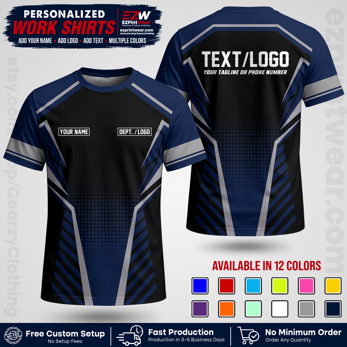 Custom All Over Print Work Uniform Shirt with Name, Logo & Text | Custom Hawaiian Shirt | Company Shirt | Employee Uniform UNF13