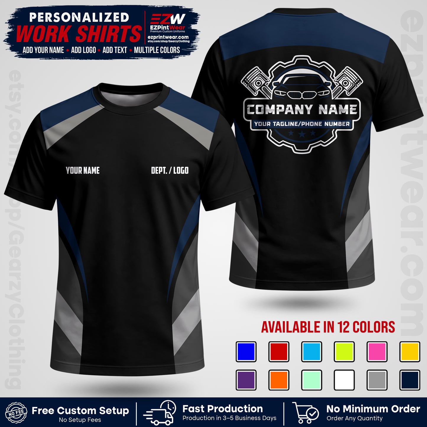 Custom Mechanic Work Shirt with Name, Logo & Text | Auto Shop Uniform | Workwear MCN 05