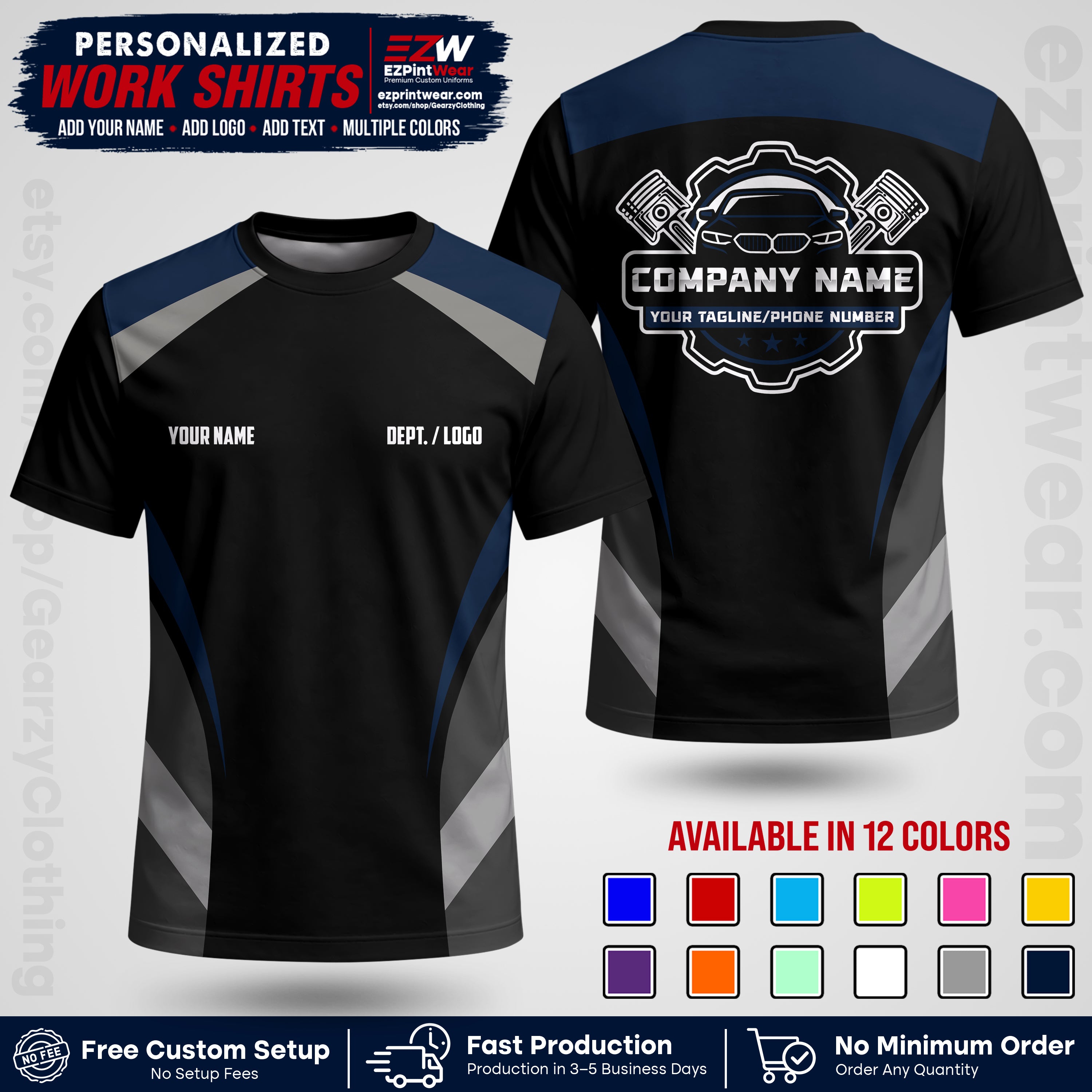Custom Mechanic Work Shirt with Name, Logo & Text | Auto Shop Uniform | Workwear MCN 05