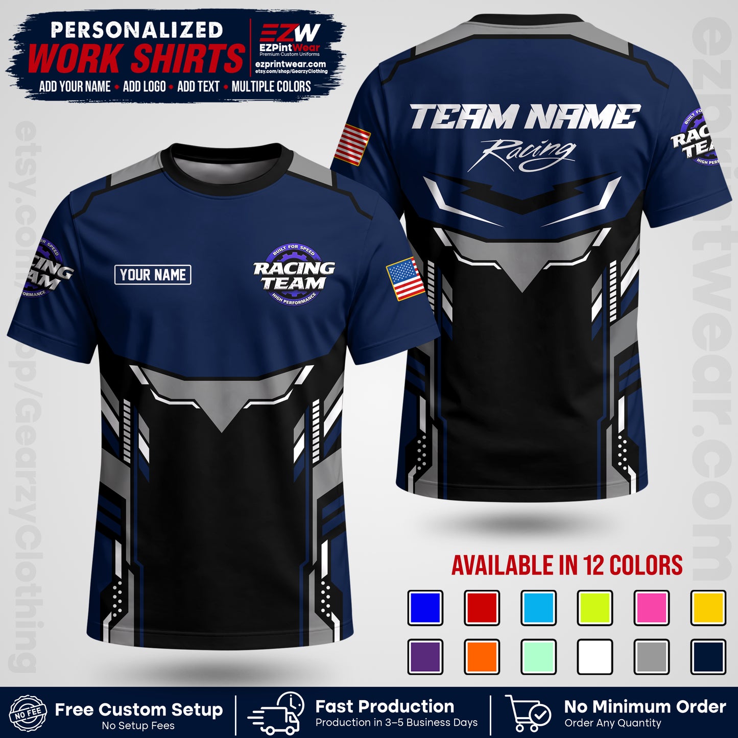 Custom Racing Shirt with Name, Logo & Text | Race Team Uniform | Crew Apparel RC11
