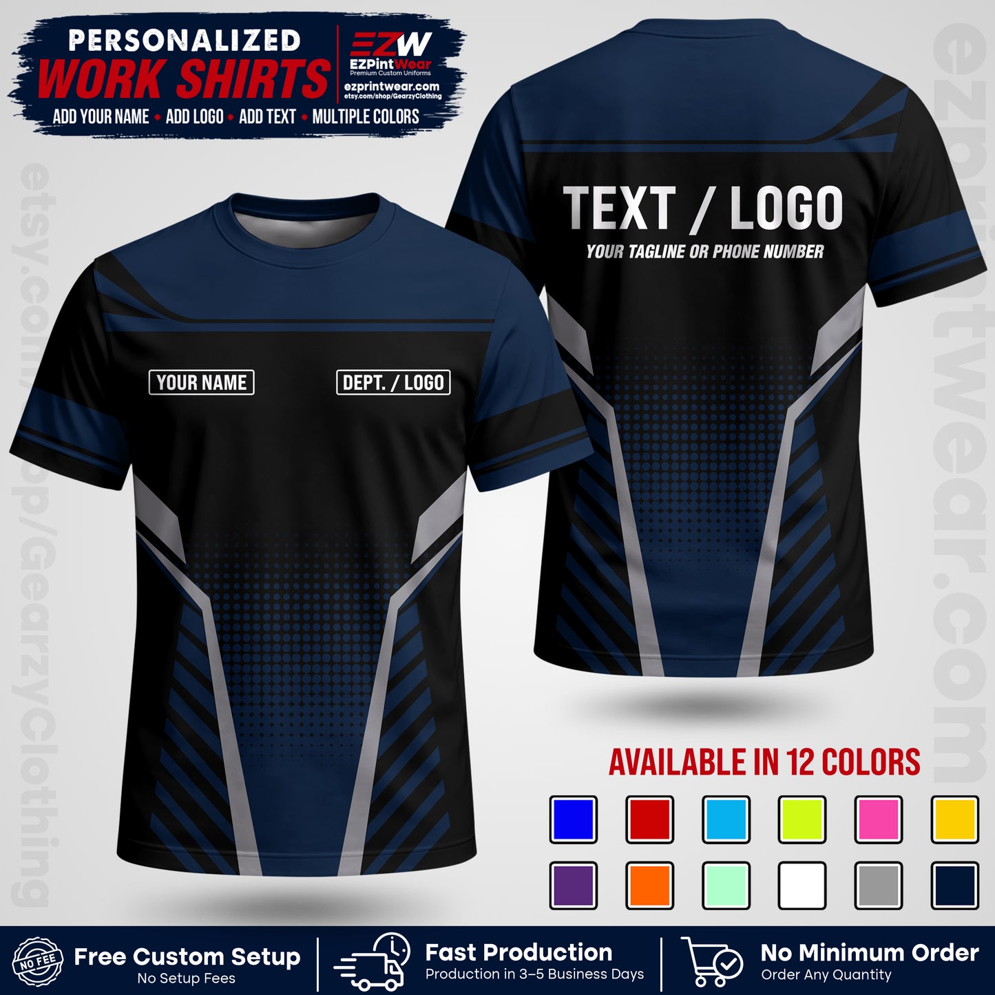 Custom All Over Print Work Uniform Shirt with Name, Logo & Text | Custom Hawaiian Shirt | Company Shirt | Employee Uniform UNF08
