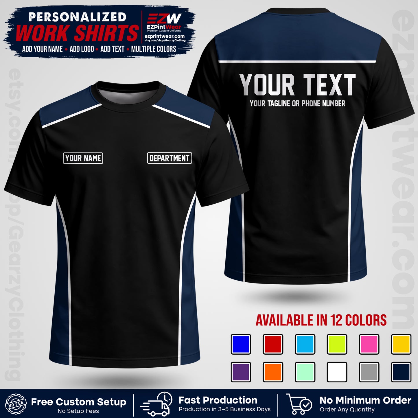 Custom All Over Print Work Uniform Shirt with Name, Logo & Text | Custom Hawaiian Shirt | Company Shirt | Employee Uniform UNF12