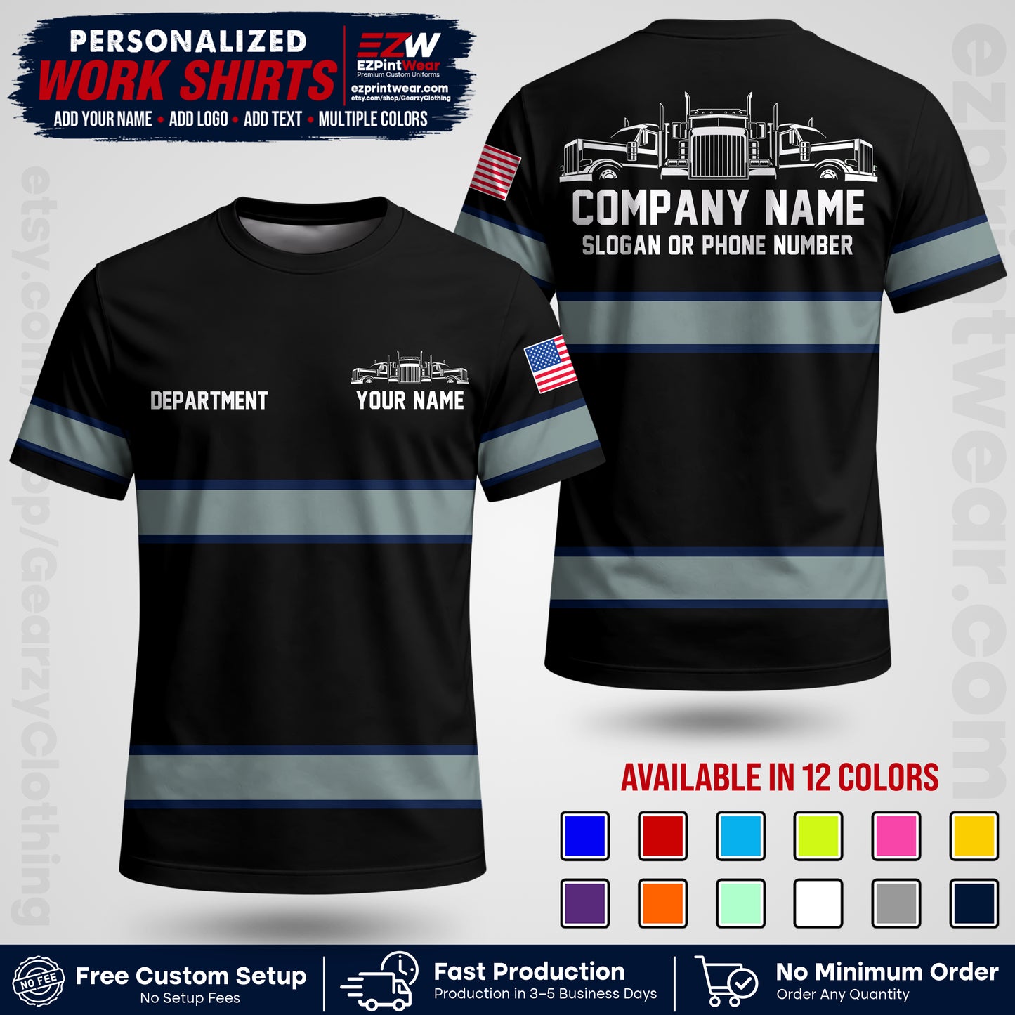 Personalized Truck Driver Workwear Uniform | Custom Safety Stripe Apparel | Non-Reflective Reflective Style Design TW04