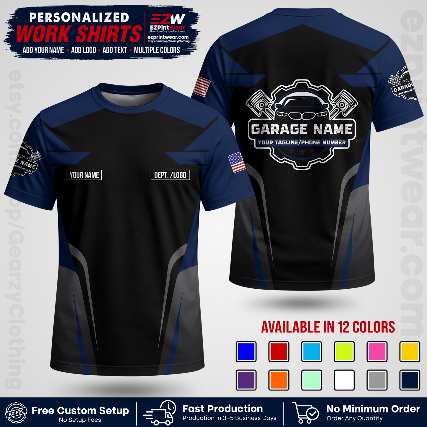 Custom Mechanic Work Shirt with Name, Logo & Text | Auto Shop Uniform | Workwear MCN 04