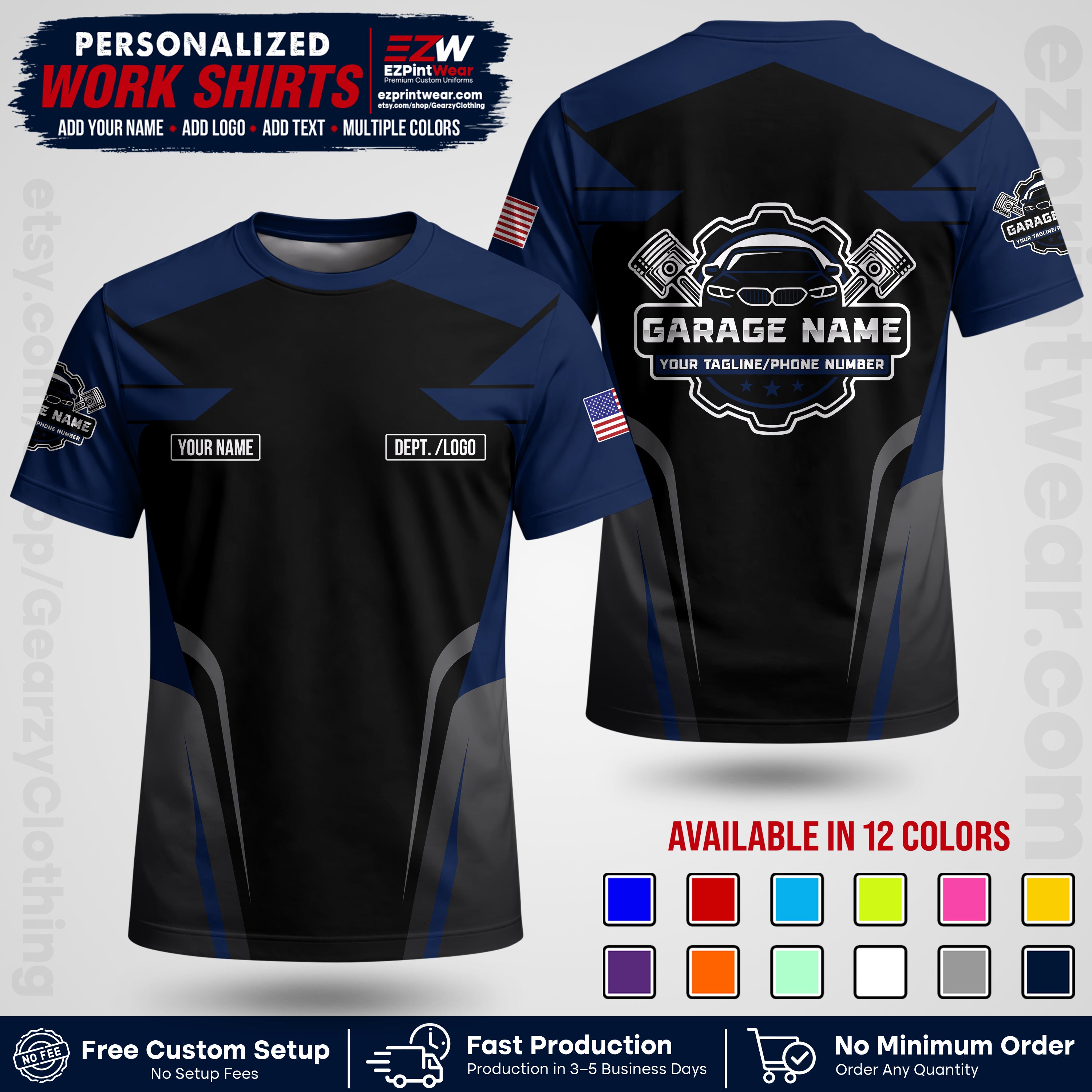 Custom Mechanic Work Shirt with Name, Logo & Text | Auto Shop Uniform | Workwear MCN 04
