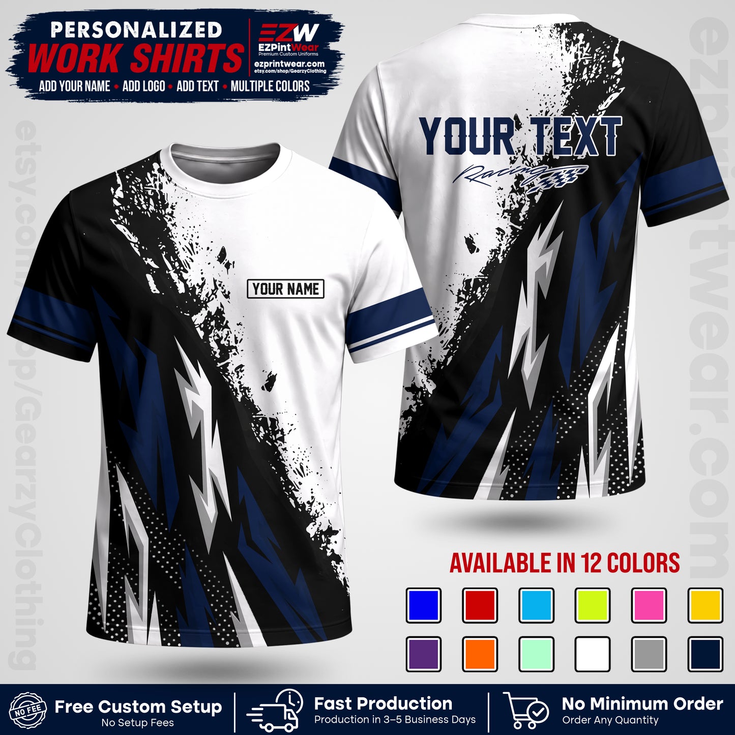 Custom Racing Shirt with Name, Logo & Text | Race Team Uniform | Crew Apparel RC08