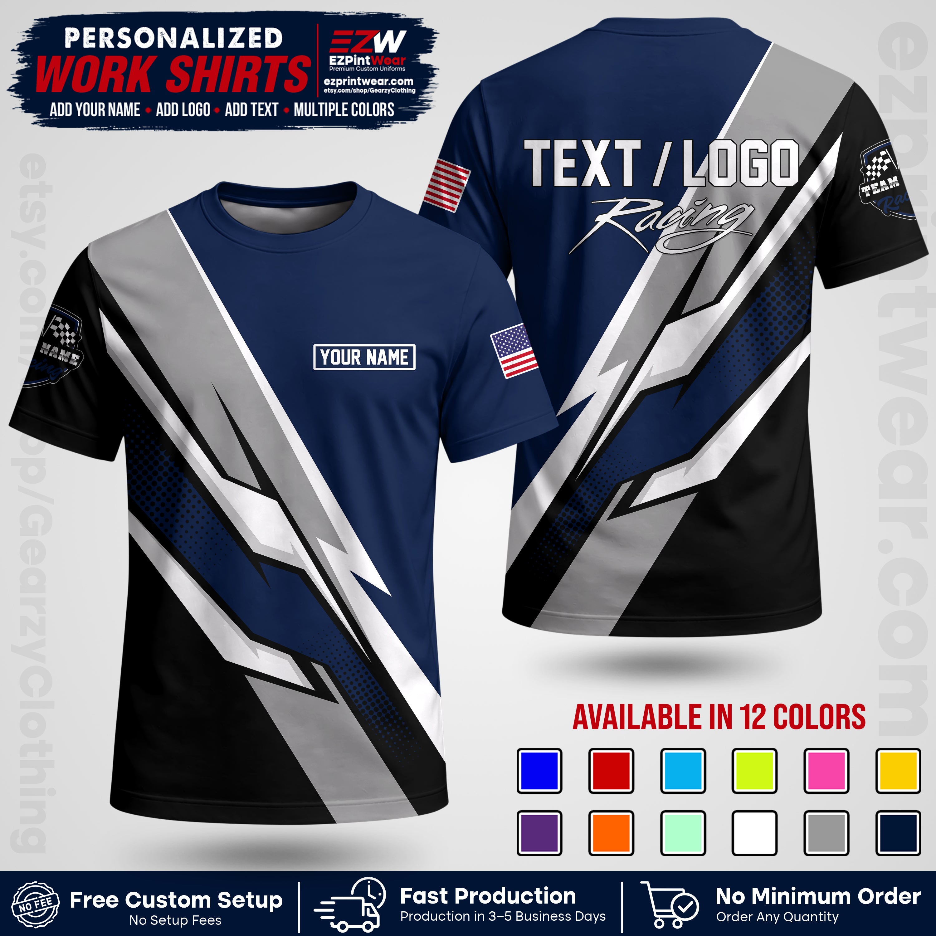 Custom Racing Shirt with Name, Logo & Text | Race Team Uniform | Crew Apparel RC01