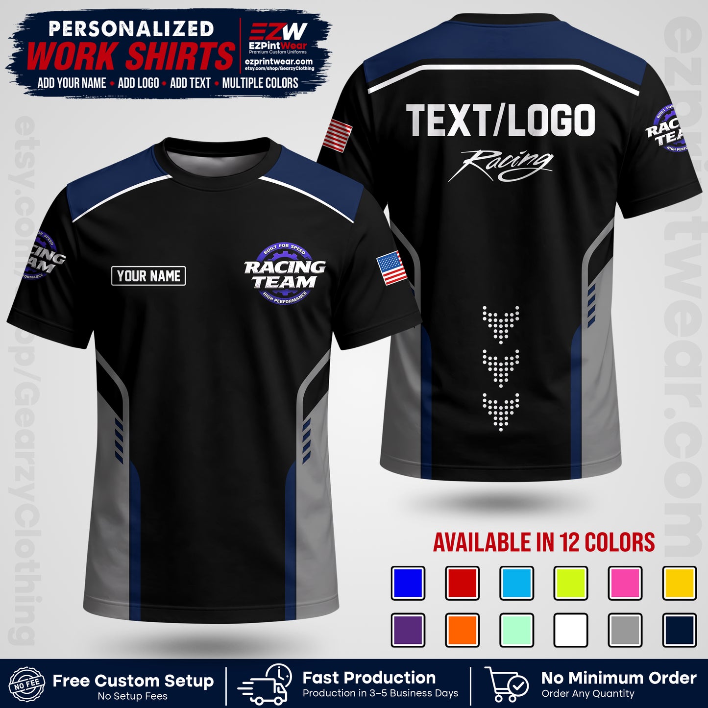Custom Racing Shirt with Name, Logo & Text | Race Team Uniform | Crew Apparel RC09