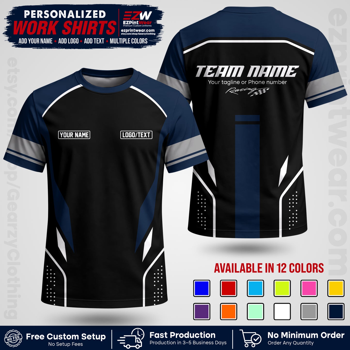 Custom Racing Shirt with Name, Logo & Text | Race Team Uniform | Crew Apparel RC06