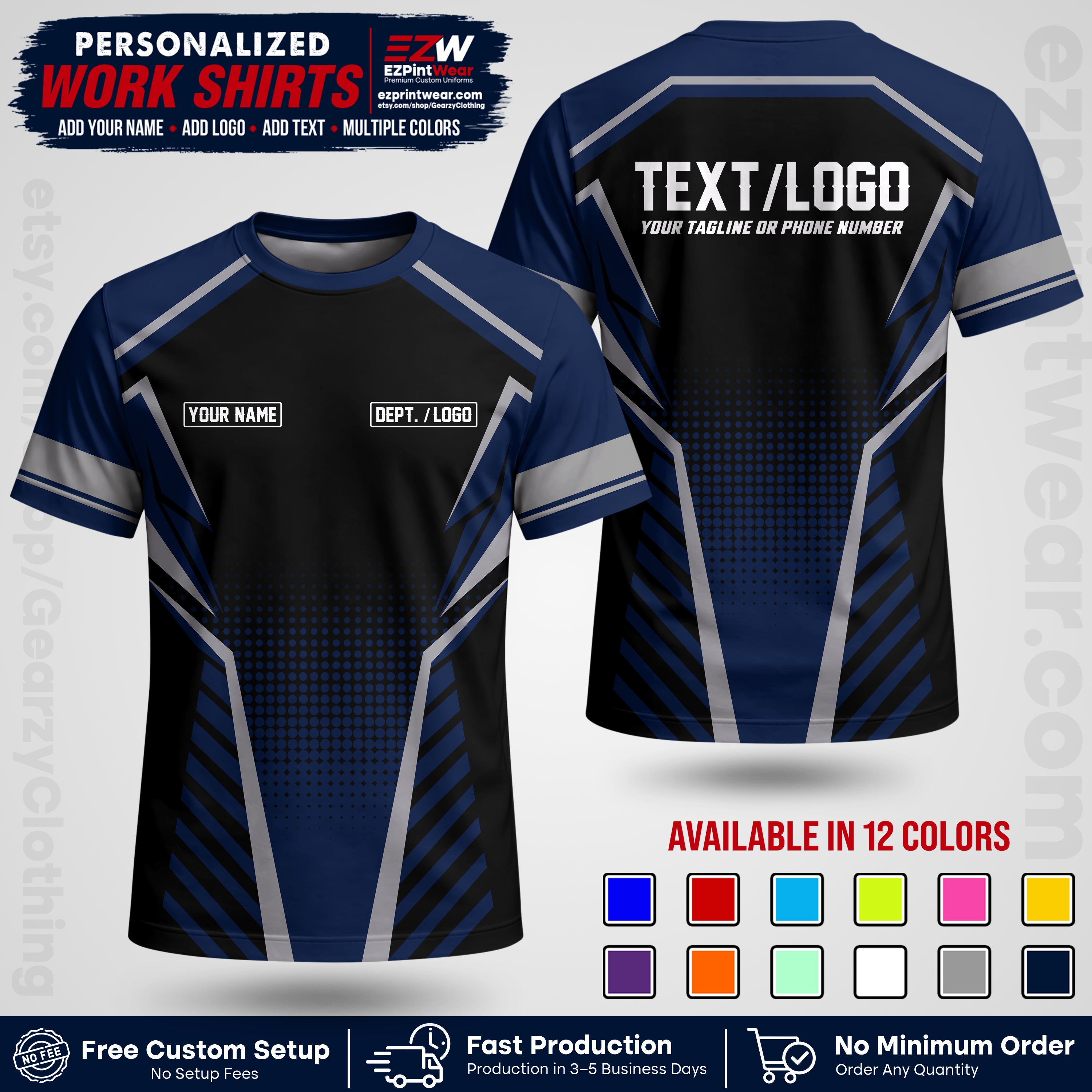 Custom All Over Print Work Uniform Shirt with Name, Logo & Text | Custom Hawaiian Shirt | Company Shirt | Employee Uniform UNF14