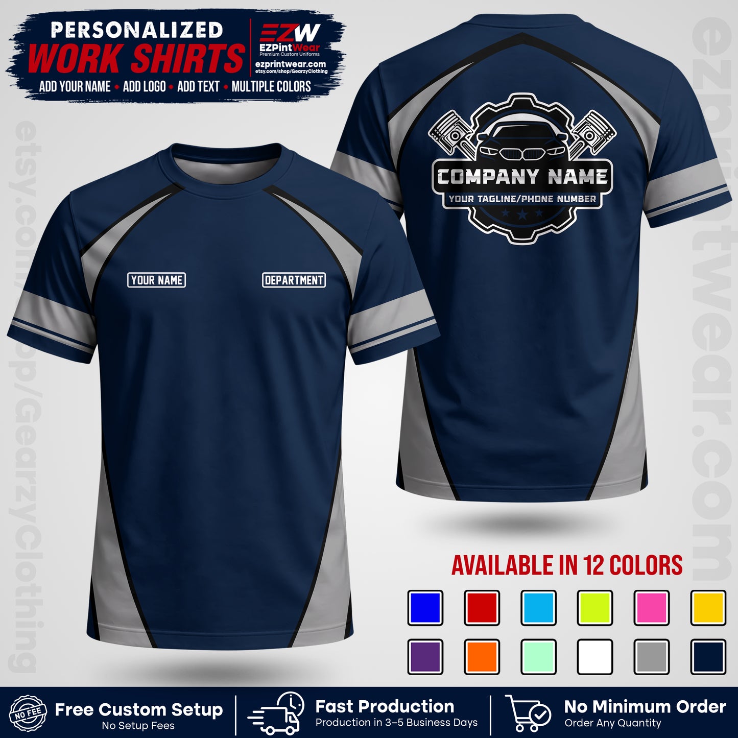 Custom Mechanic Work Shirt with Name, Logo & Text | Auto Shop Uniform | Workwear MCN 09