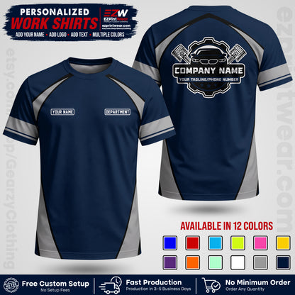 Custom Mechanic Work Shirt with Name, Logo & Text | Auto Shop Uniform | Workwear MCN 09