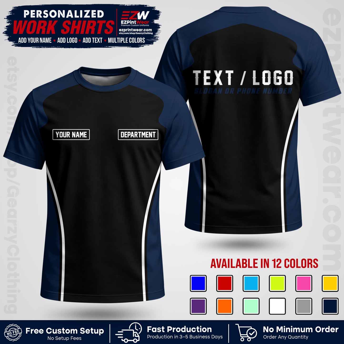 Custom All Over Print Work Uniform Shirt with Name, Logo & Text | Custom Hawaiian Shirt | Company Shirt | Employee Uniform UNF16