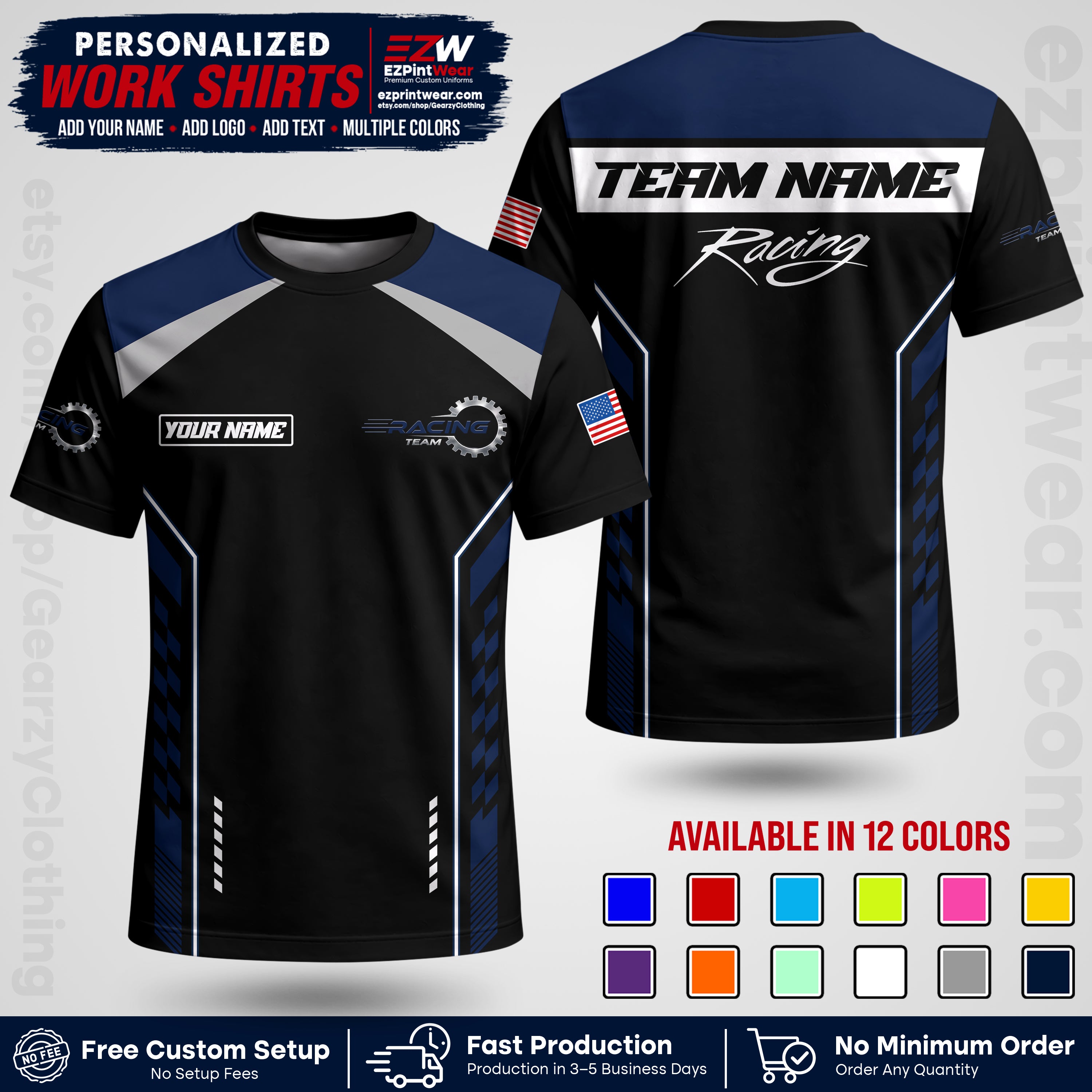 Custom Racing Shirt with Name, Logo & Text | Race Team Uniform | Crew Apparel RC13
