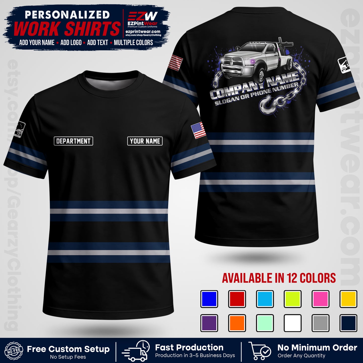 Custom Towing Workwear Uniform | Personalized Tow Truck Shirt | Non-Reflective Safety Stripe Apparel | Custom Towing Shirt | Tow Truck Apparel TW05