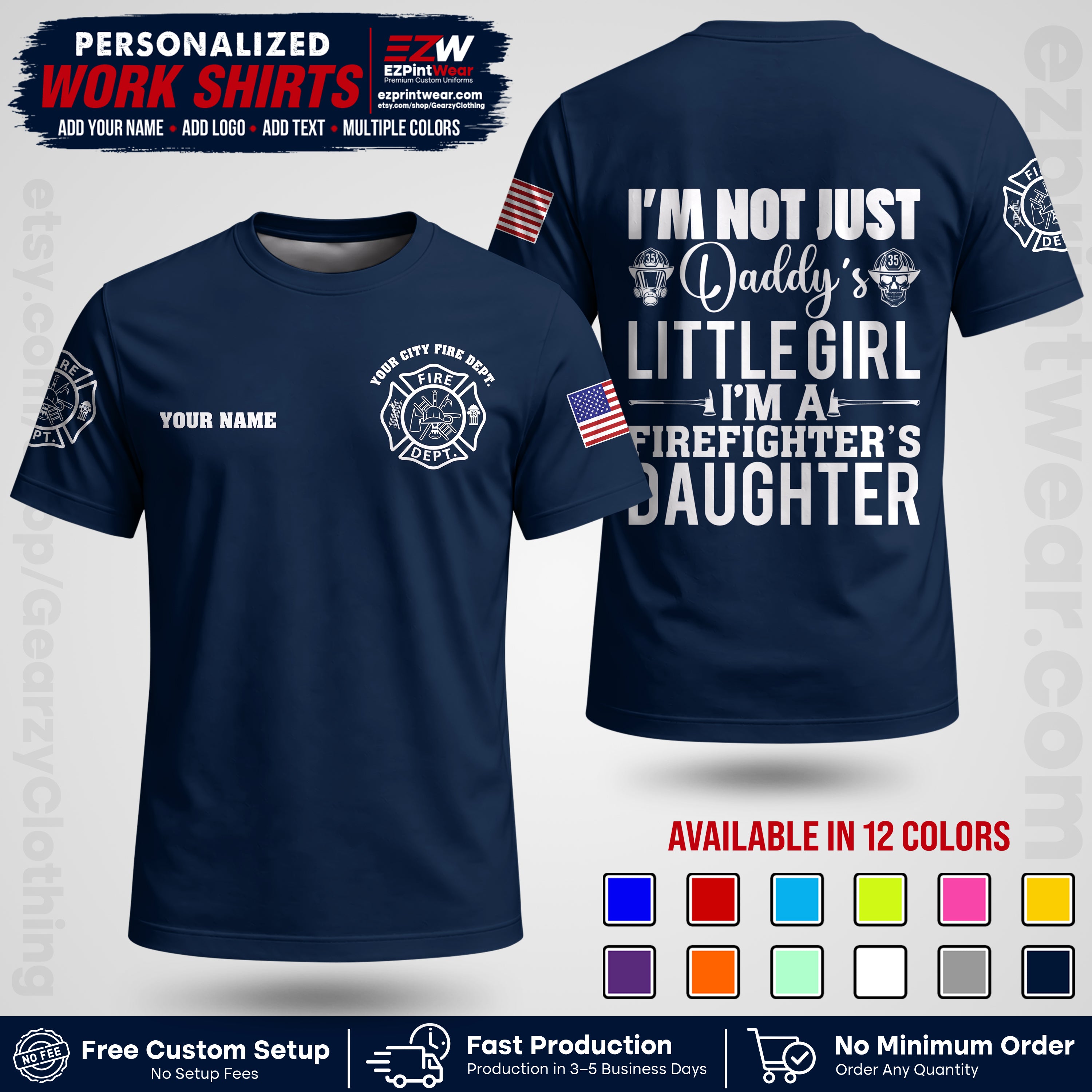 Custom Fire Department Shirt with Name, City Logo & Text | Firefighter Uniform | Button Up Work Shirt FF08