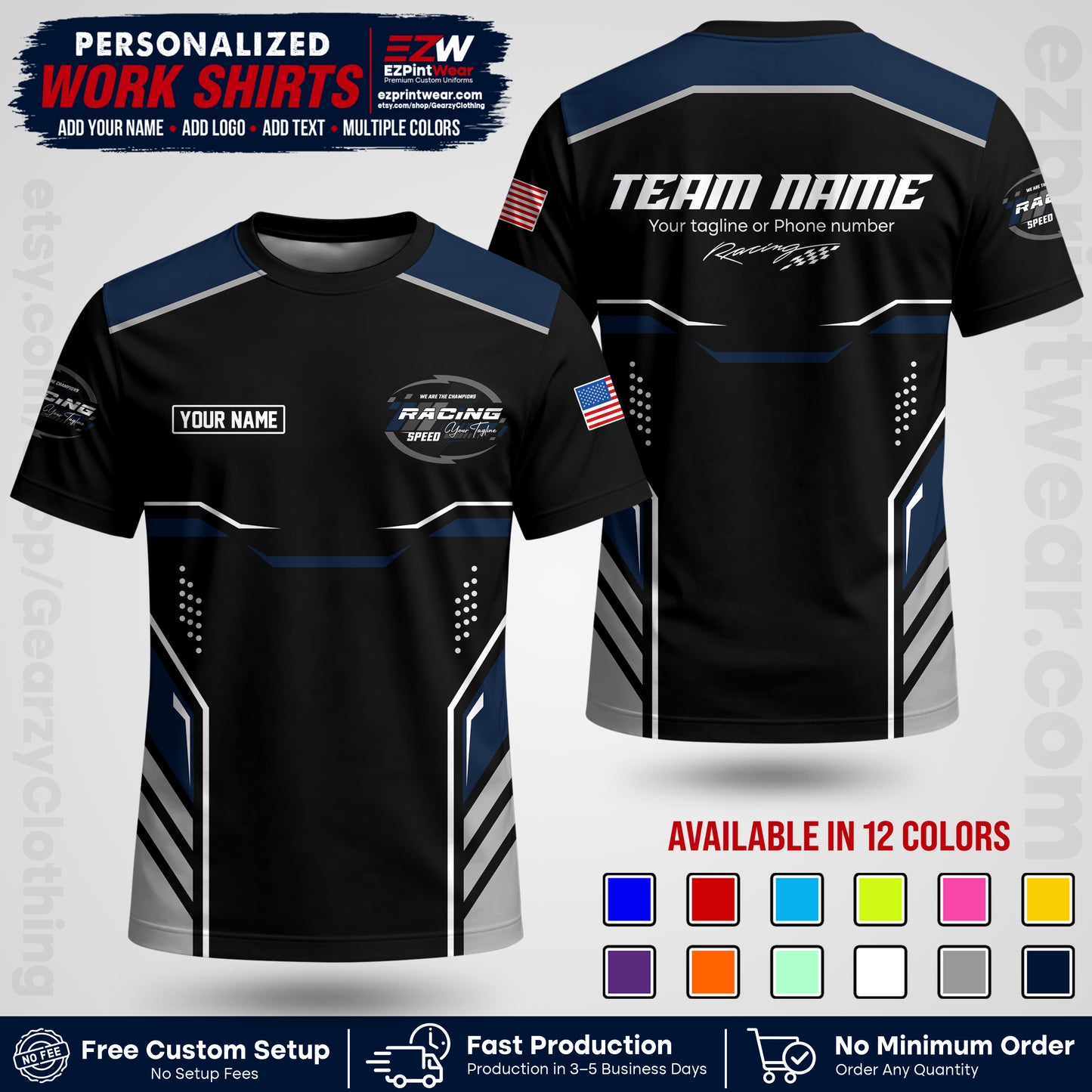 Custom Racing Shirt with Name, Logo & Text | Race Team Uniform | Crew Apparel RC10
