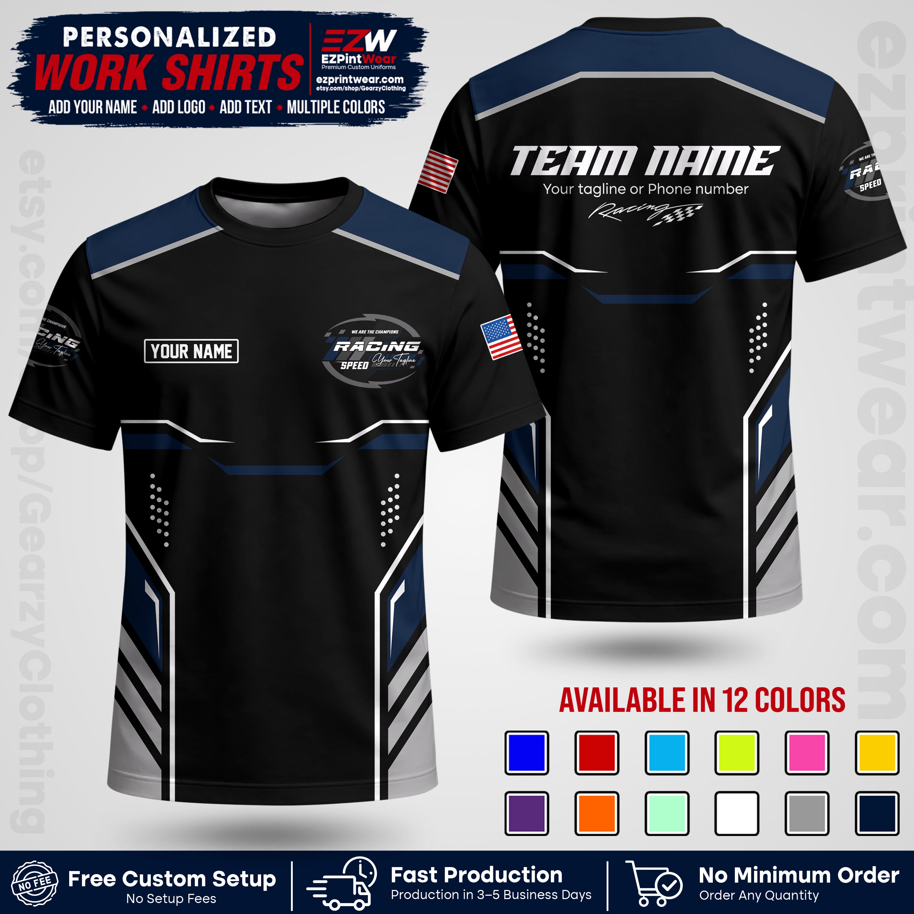 Custom Racing Shirt with Name, Logo & Text | Race Team Uniform | Crew Apparel RC10