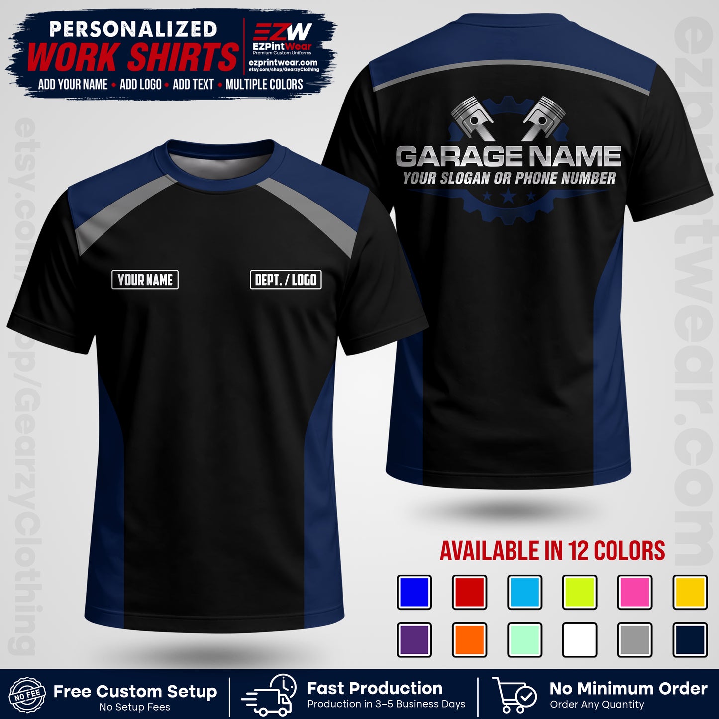Custom Mechanic Work Shirt with Name, Logo & Text | Auto Shop Uniform | Workwear MCN 06
