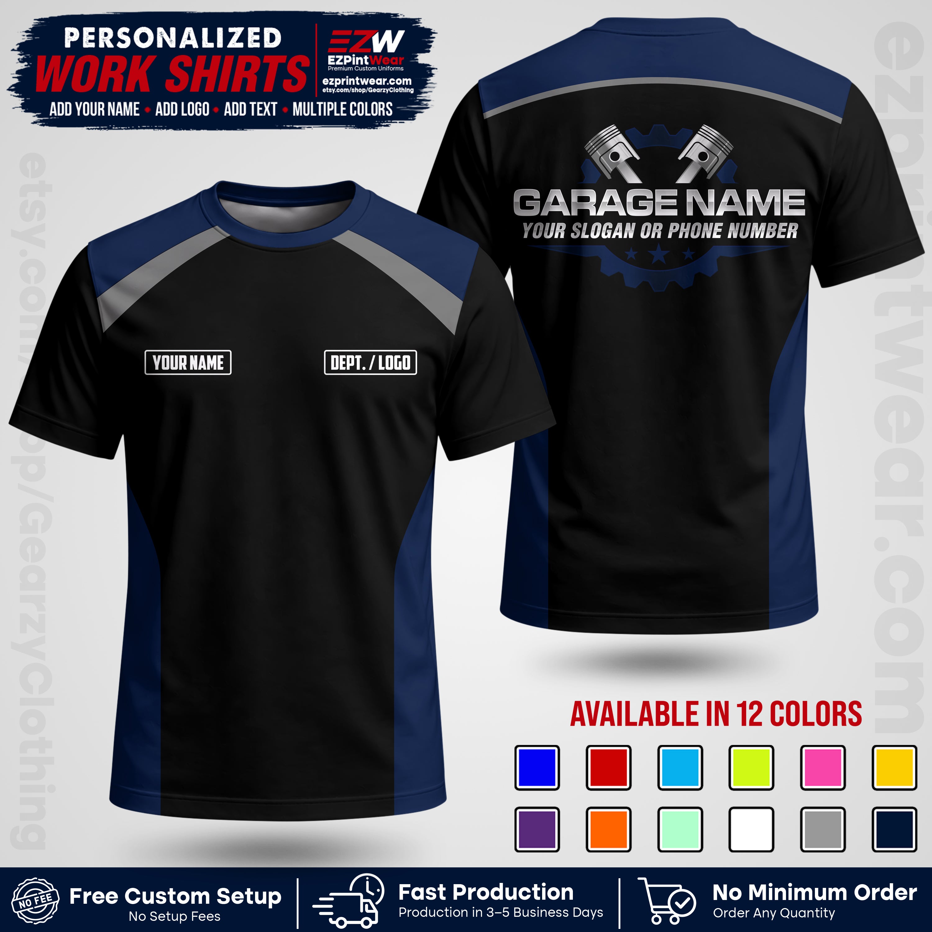 Custom Mechanic Work Shirt with Name, Logo & Text | Auto Shop Uniform | Workwear MCN 06