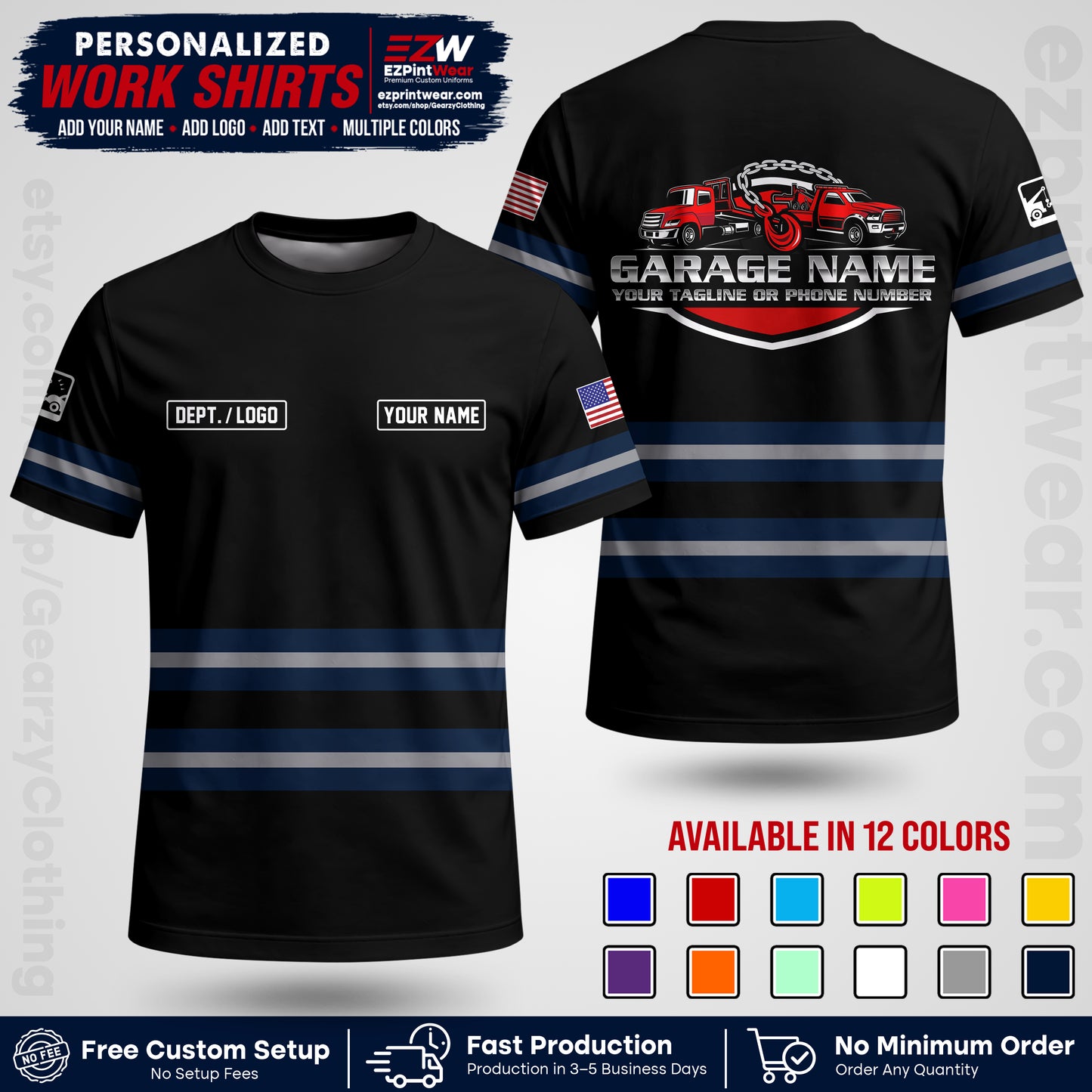 Custom Towing Workwear Uniform | Personalized Tow Truck Shirt | Non-Reflective Safety Stripe Apparel | Custom Towing Shirt | Tow Truck Apparel TW03