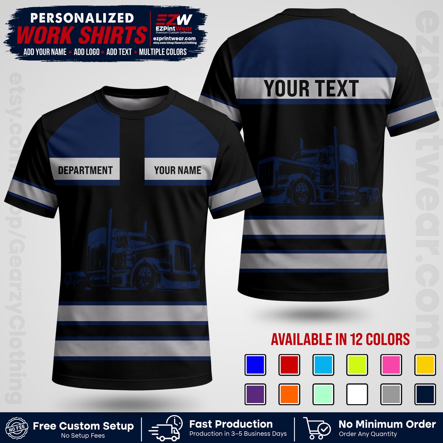 Personalized Truck Driver Workwear Uniform | Custom Safety Stripe Apparel | Non-Reflective Reflective Style Design TW02