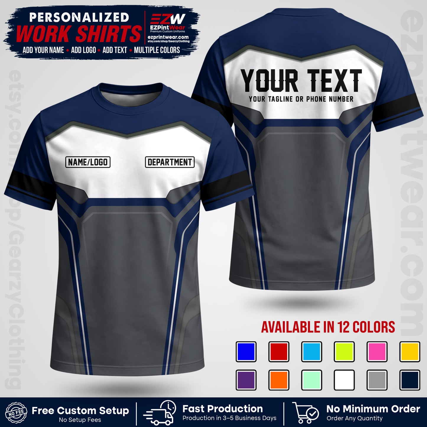 Custom All Over Print Work Uniform Shirt with Name, Logo & Text | Custom Hawaiian Shirt | Company Shirt | Employee Uniform UNF05
