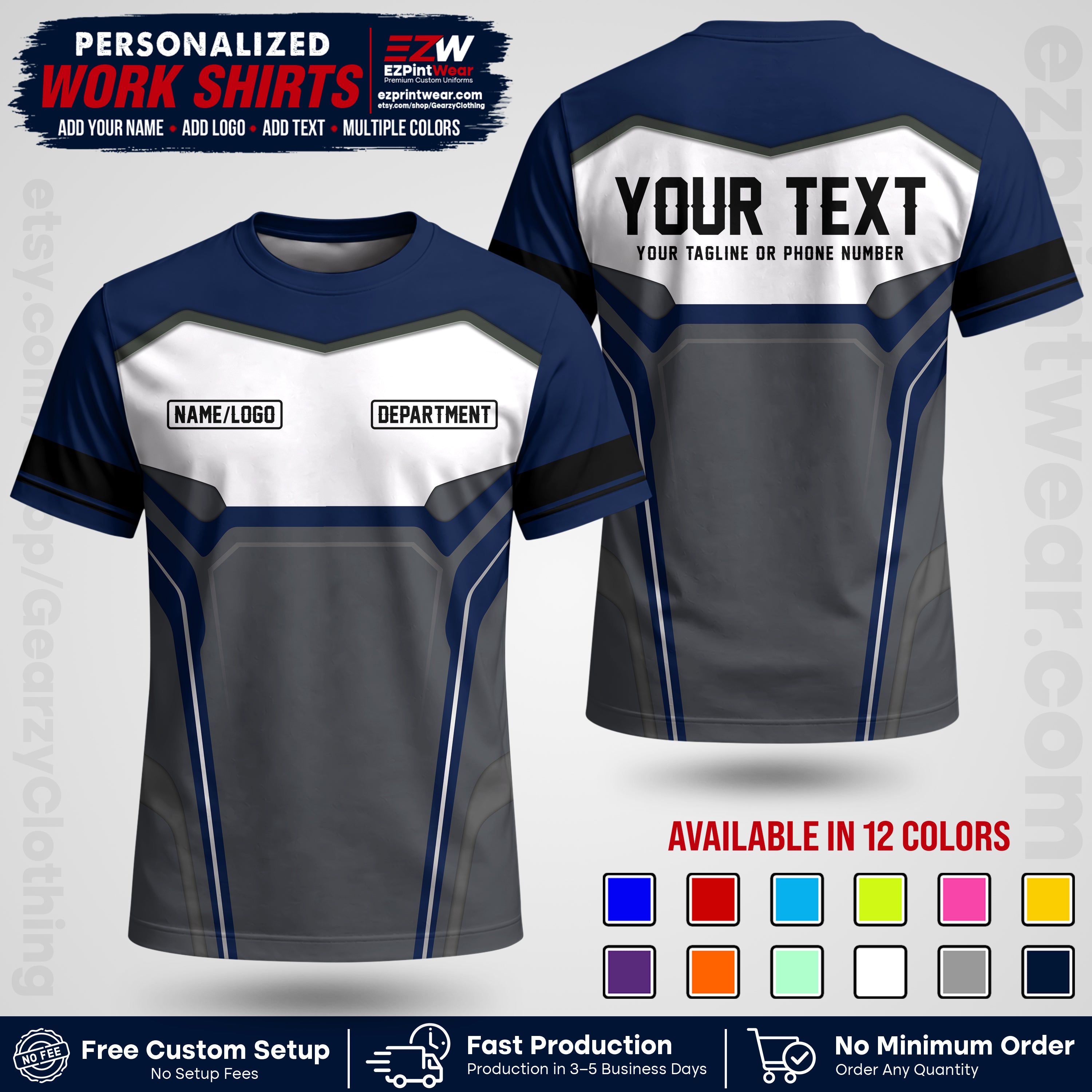 Custom All Over Print Work Uniform Shirt with Name, Logo & Text | Custom Hawaiian Shirt | Company Shirt | Employee Uniform UNF05