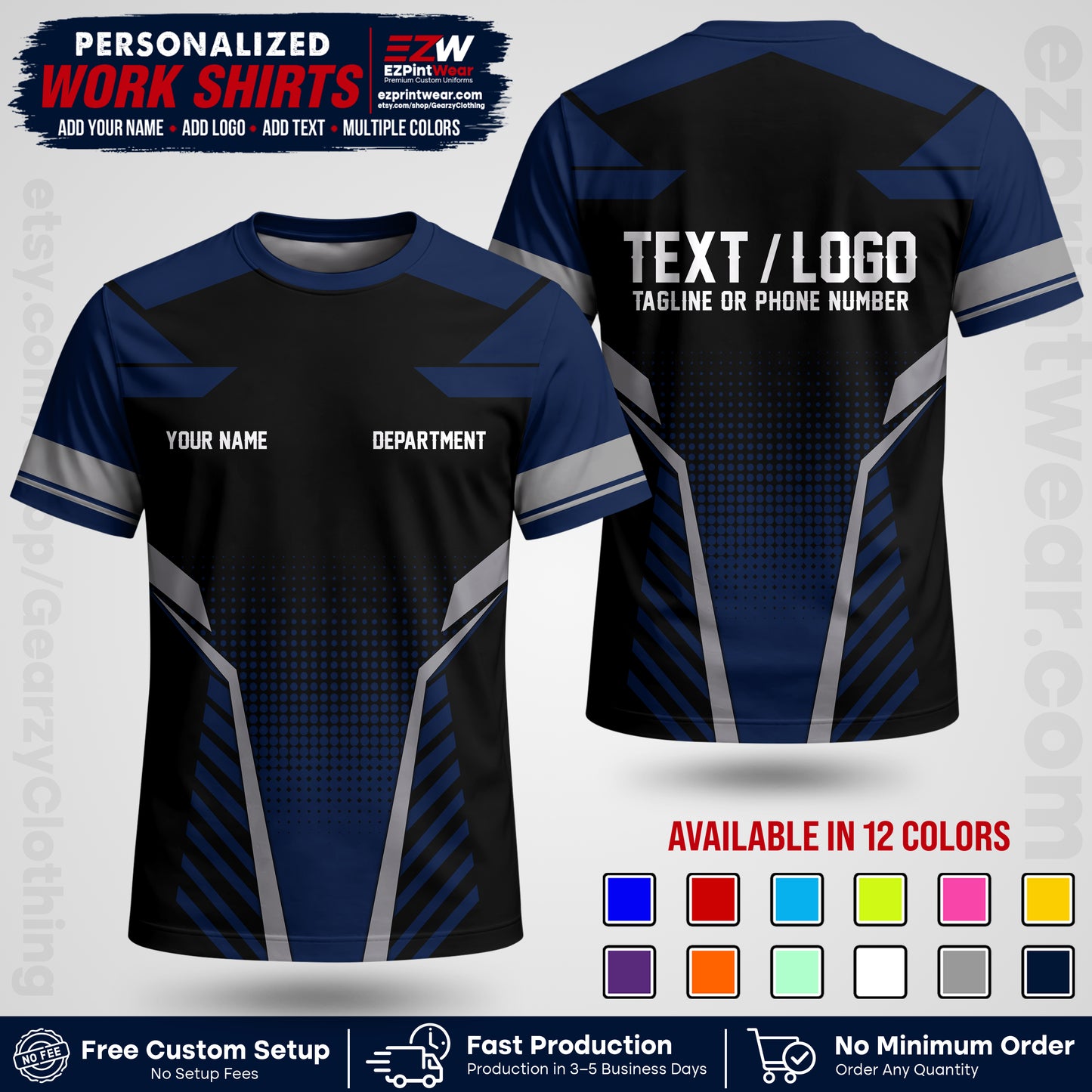 Custom All Over Print Work Uniform Shirt with Name, Logo & Text | Custom Hawaiian Shirt | Company Shirt | Employee Uniform UNF06