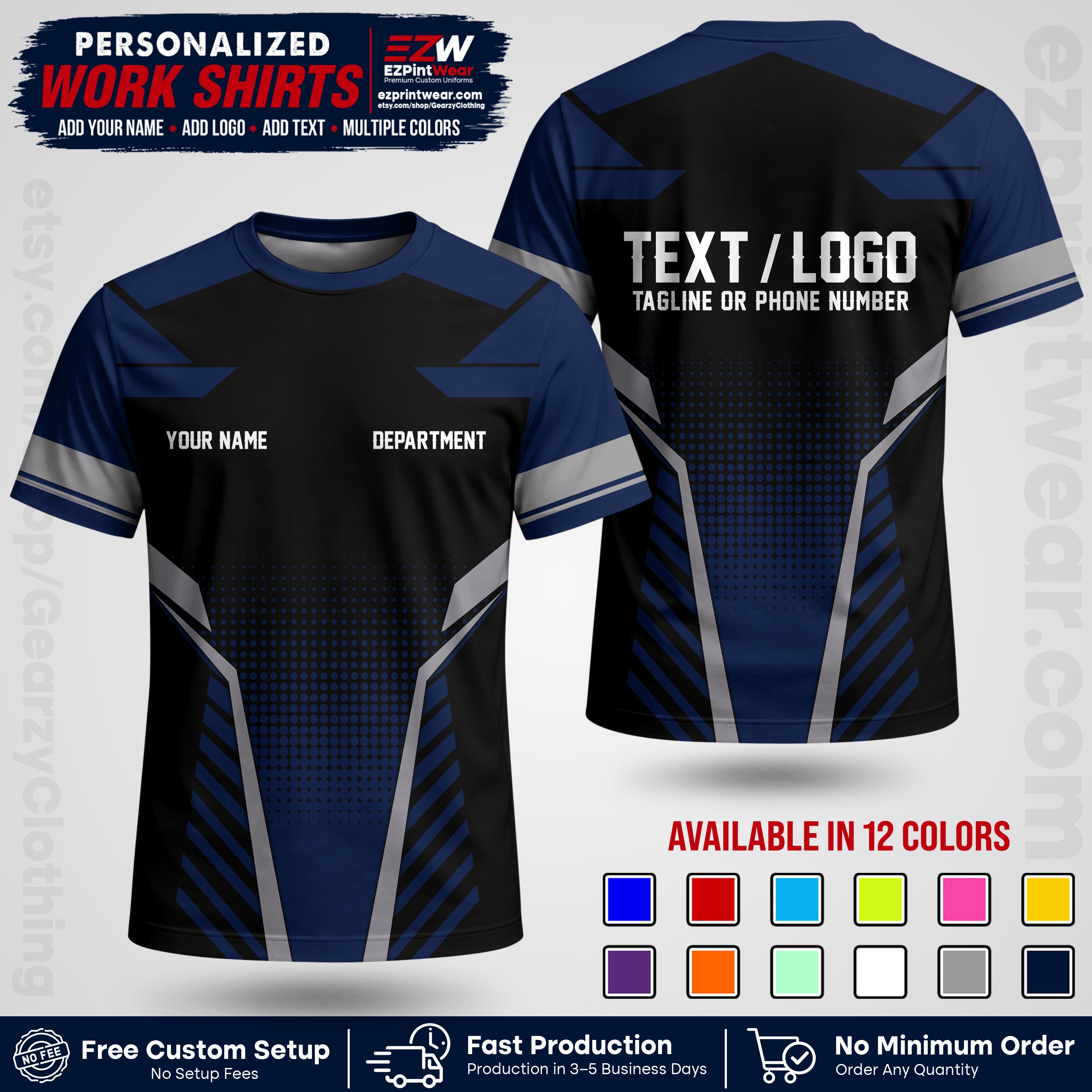 Custom All Over Print Work Uniform Shirt with Name, Logo & Text | Custom Hawaiian Shirt | Company Shirt | Employee Uniform UNF06