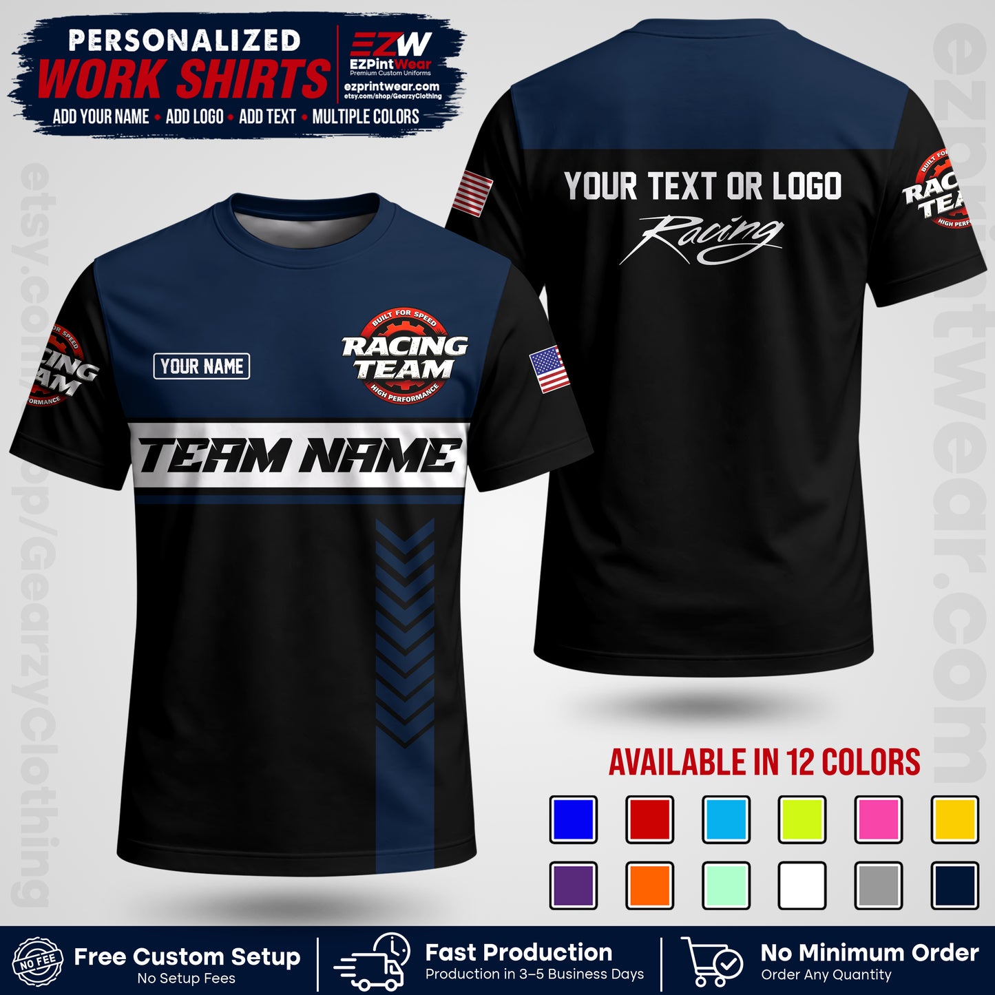 Custom Racing Shirt with Name, Logo & Text | Race Team Uniform | Crew Apparel RC02