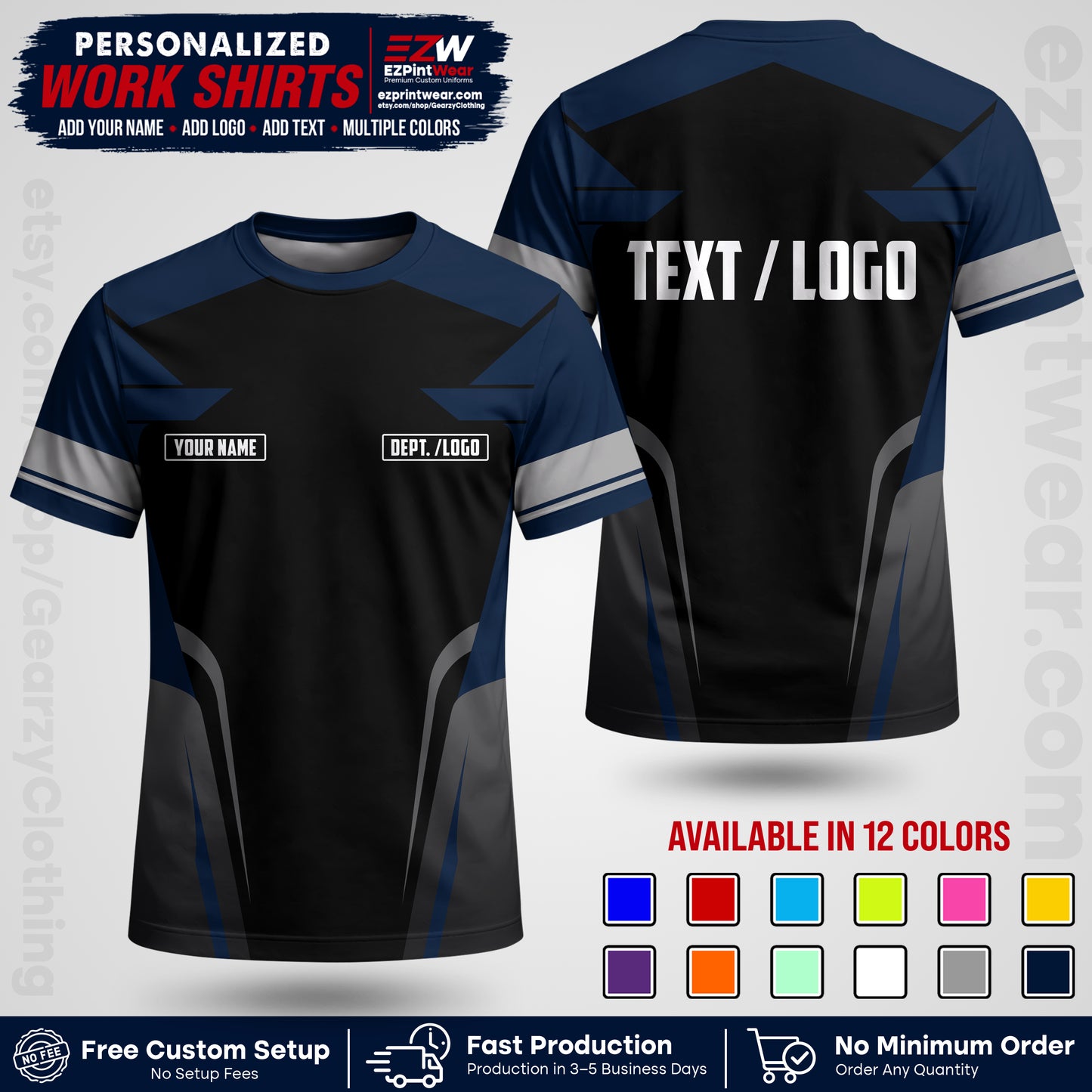 Custom All Over Print Work Uniform Shirt with Name, Logo & Text | Custom Hawaiian Shirt | Company Shirt | Employee Uniform UNF01