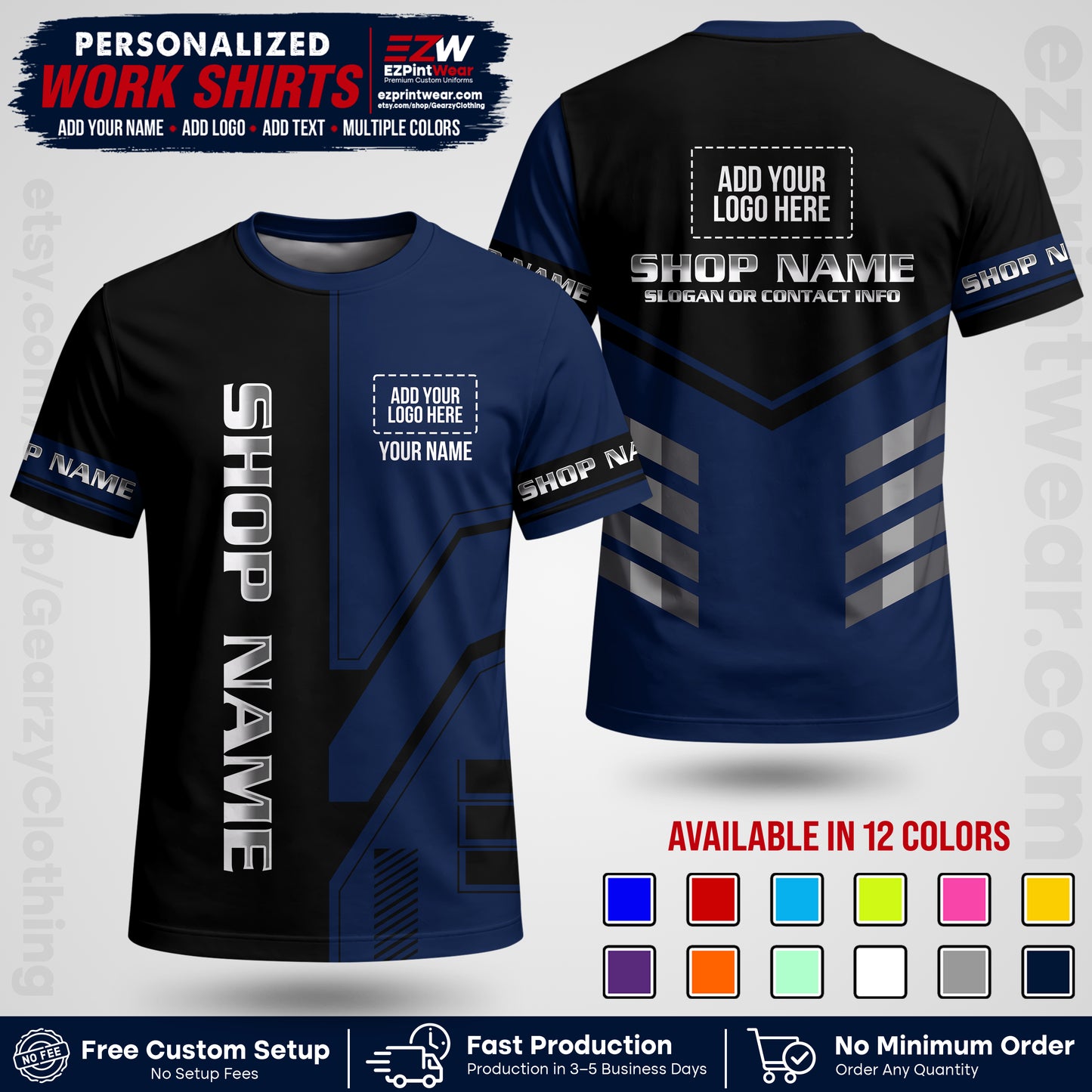 Custom All Over Print Work Uniform Shirt with Name, Logo & Text | Custom Hawaiian Shirt | Company Shirt | Employee Uniform UNF11
