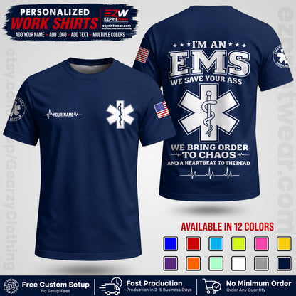Custom EMS Shirt with Name, Logo & Text | EMS Team Uniform | First Responder Workwear EMSU05