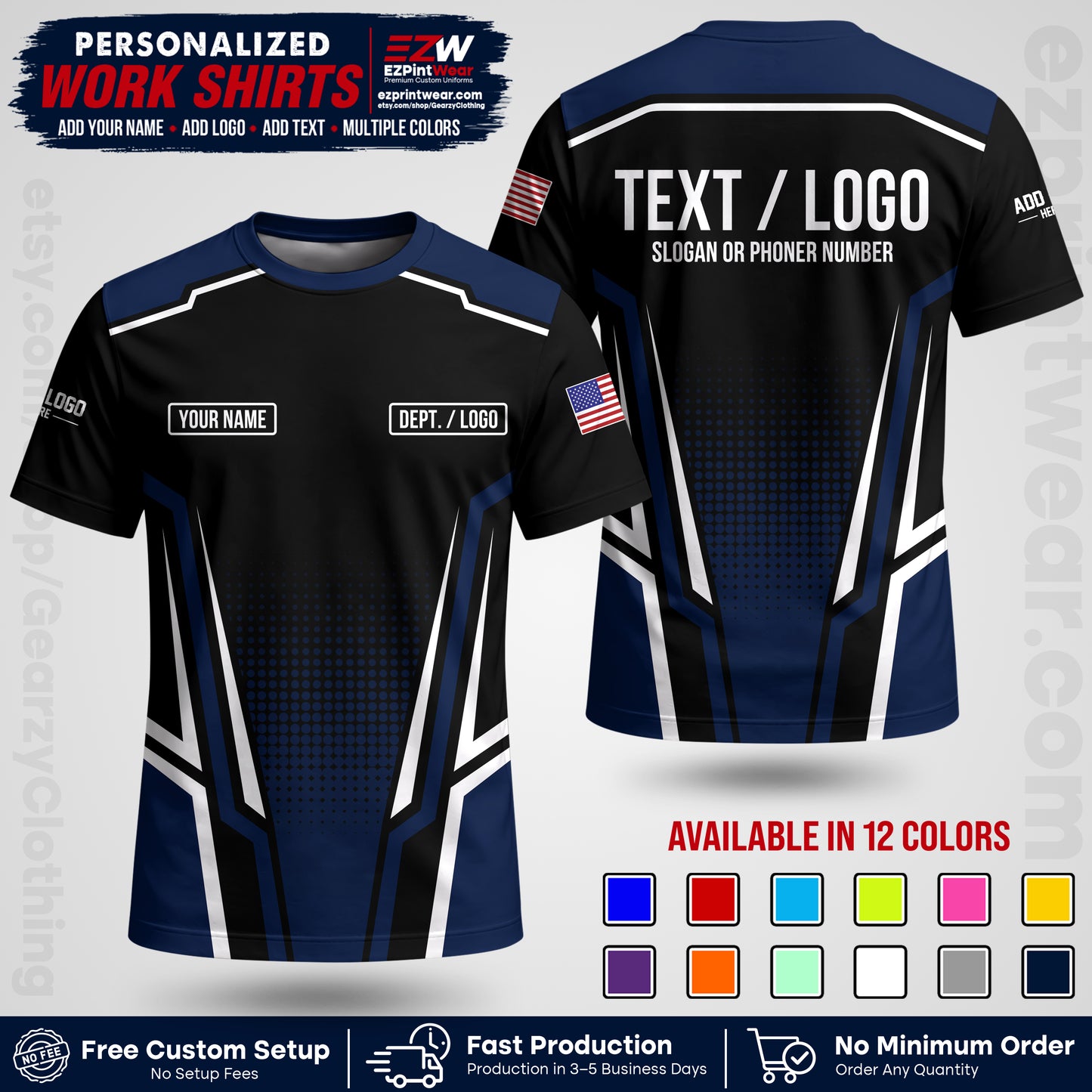 Custom All Over Print Work Uniform Shirt with Name, Logo & Text | Custom Hawaiian Shirt | Company Shirt | Employee Uniform UNF17