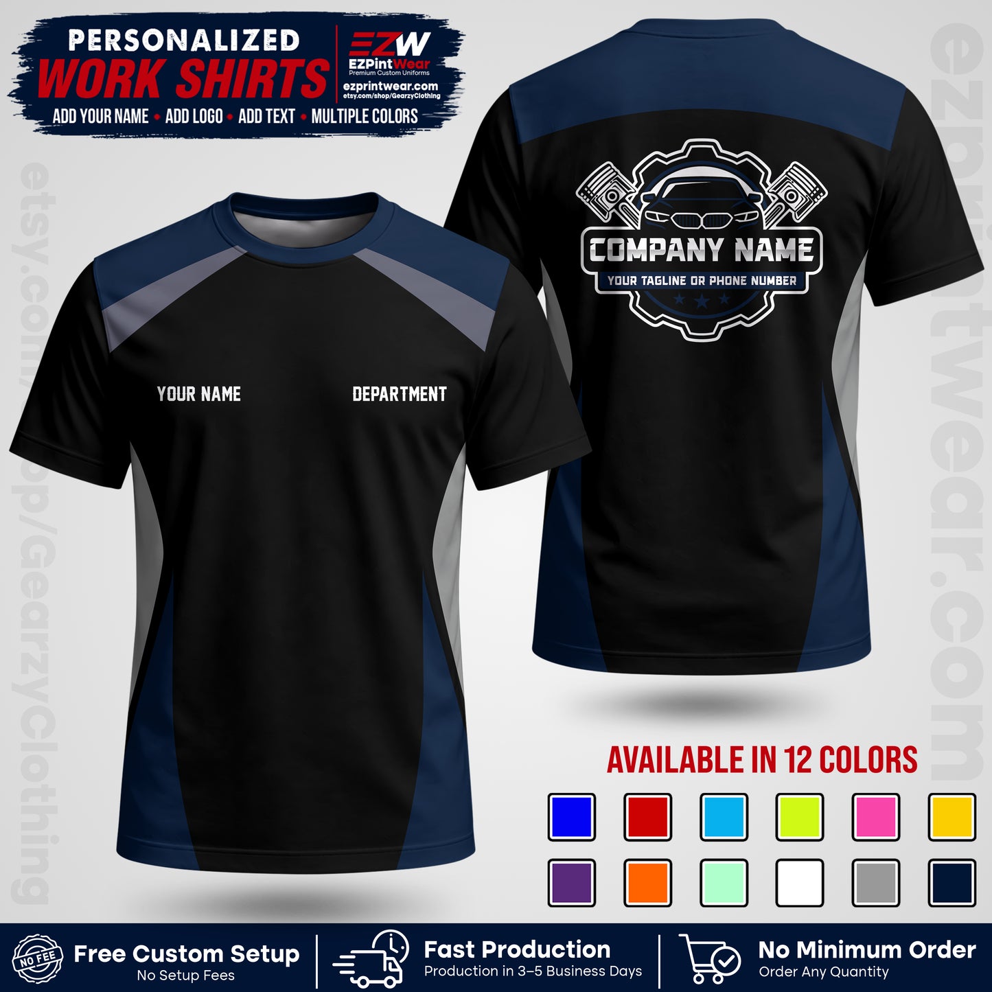 Custom Mechanic Work Shirt with Name, Logo & Text | Auto Shop Uniform | Workwear MCN 08