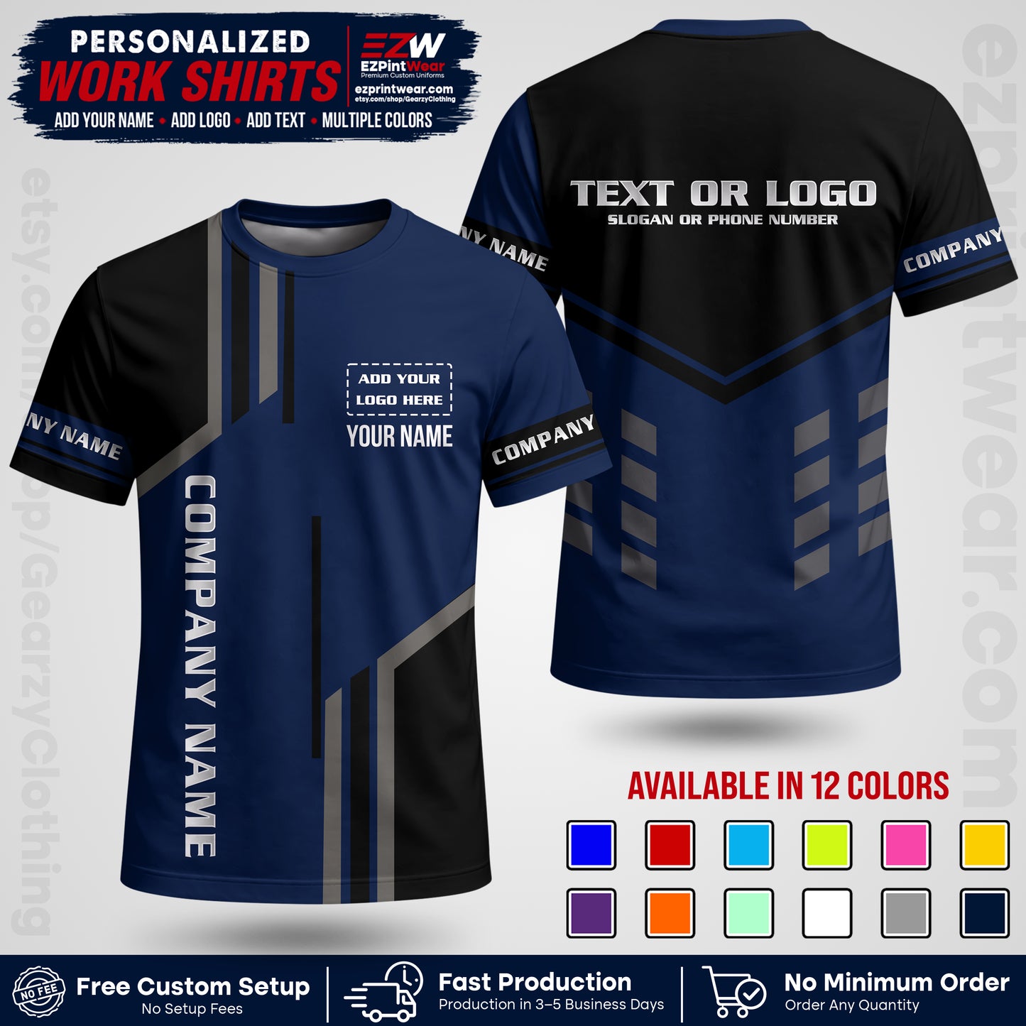 Custom All Over Print Work Uniform Shirt with Name, Logo & Text | Custom Hawaiian Shirt | Company Shirt | Employee Uniform UNF10