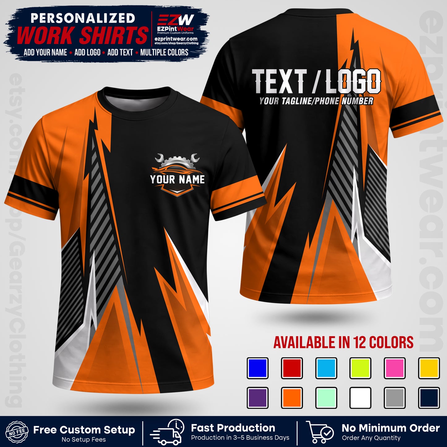 Custom Mechanic Work Shirt with Name, Logo & Text | Auto Shop Uniform | Workwear MCN 01