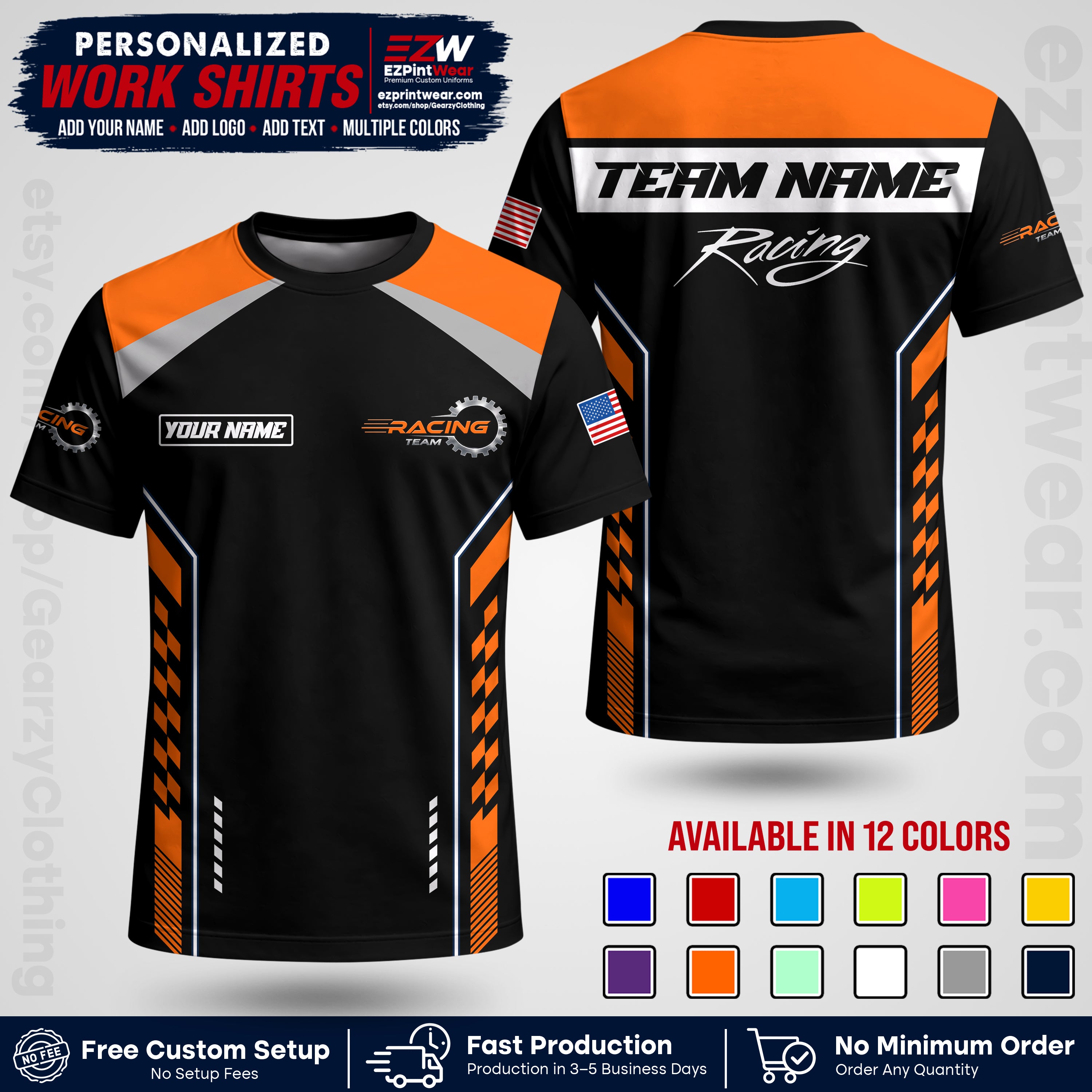 Custom Racing Shirt with Name, Logo & Text | Race Team Uniform | Crew Apparel RC13